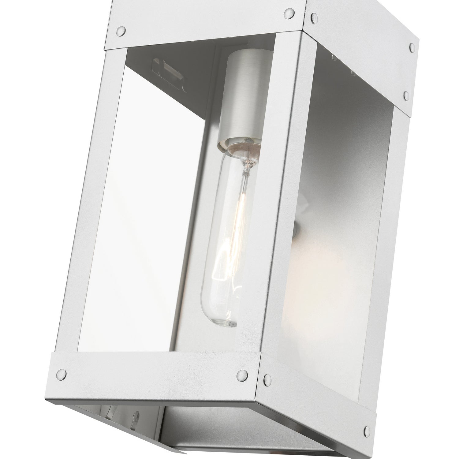 Livex Lighting - 20871-81 - One Light Outdoor Wall Lantern - Barrett - Painted Satin Nickel w/Brushed Nickel Candle