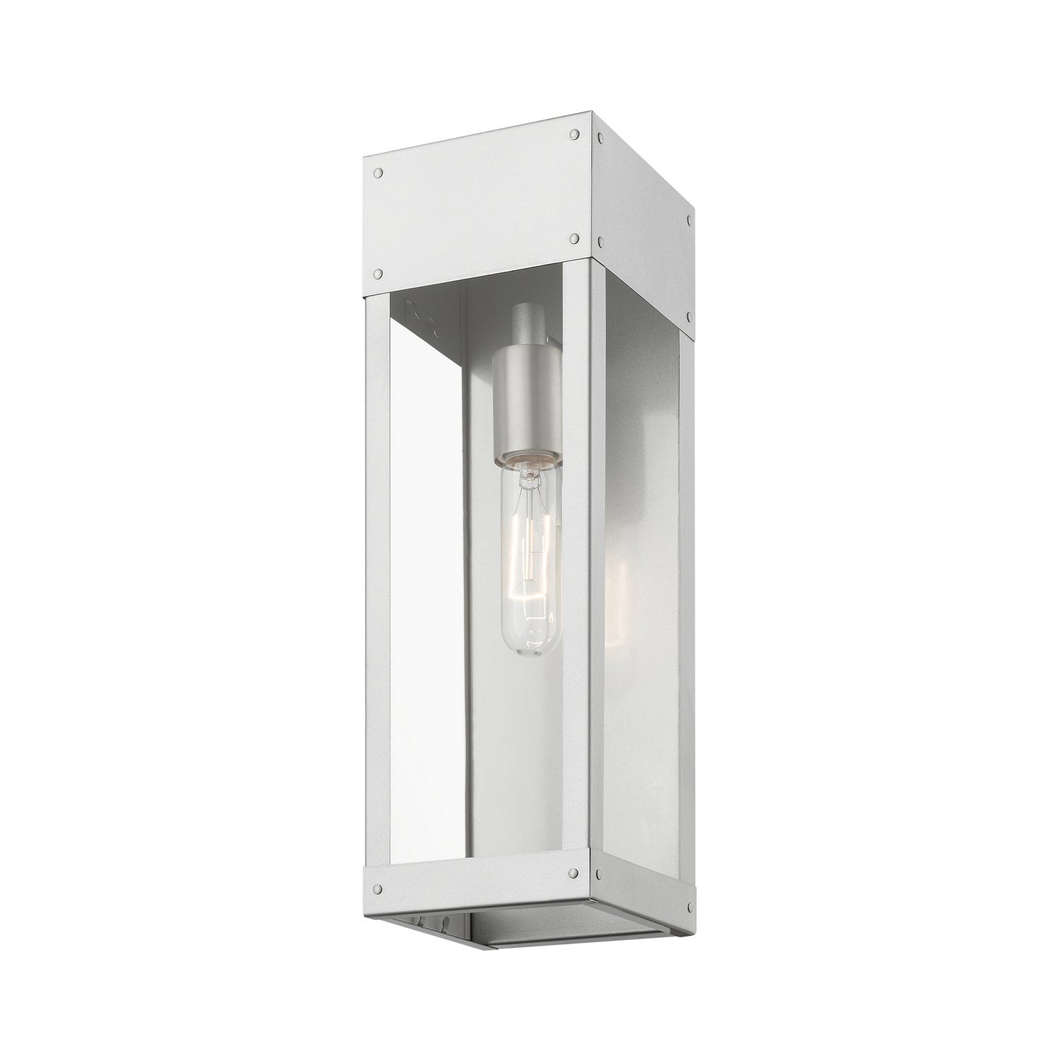 Livex Lighting - 20873-81 - One Light Outdoor Wall Lantern - Barrett - Painted Satin Nickel w/Brushed Nickel Candle