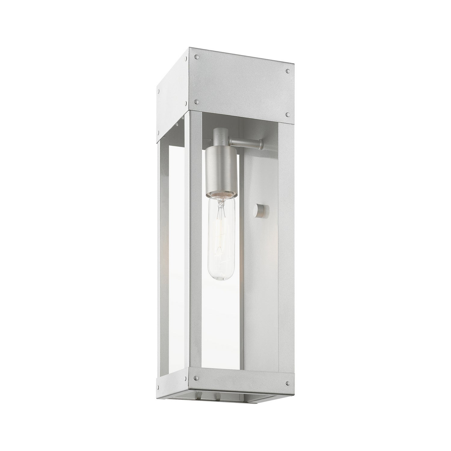 Livex Lighting - 20873-81 - One Light Outdoor Wall Lantern - Barrett - Painted Satin Nickel w/Brushed Nickel Candle