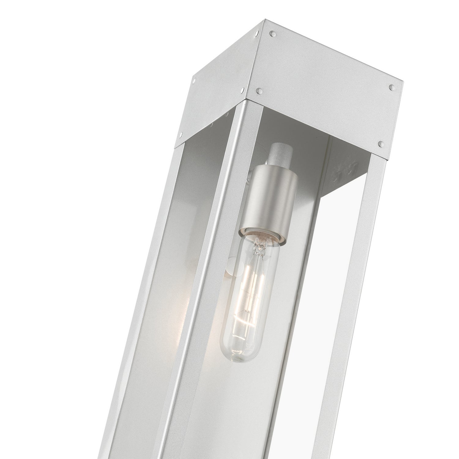 Livex Lighting - 20873-81 - One Light Outdoor Wall Lantern - Barrett - Painted Satin Nickel w/Brushed Nickel Candle