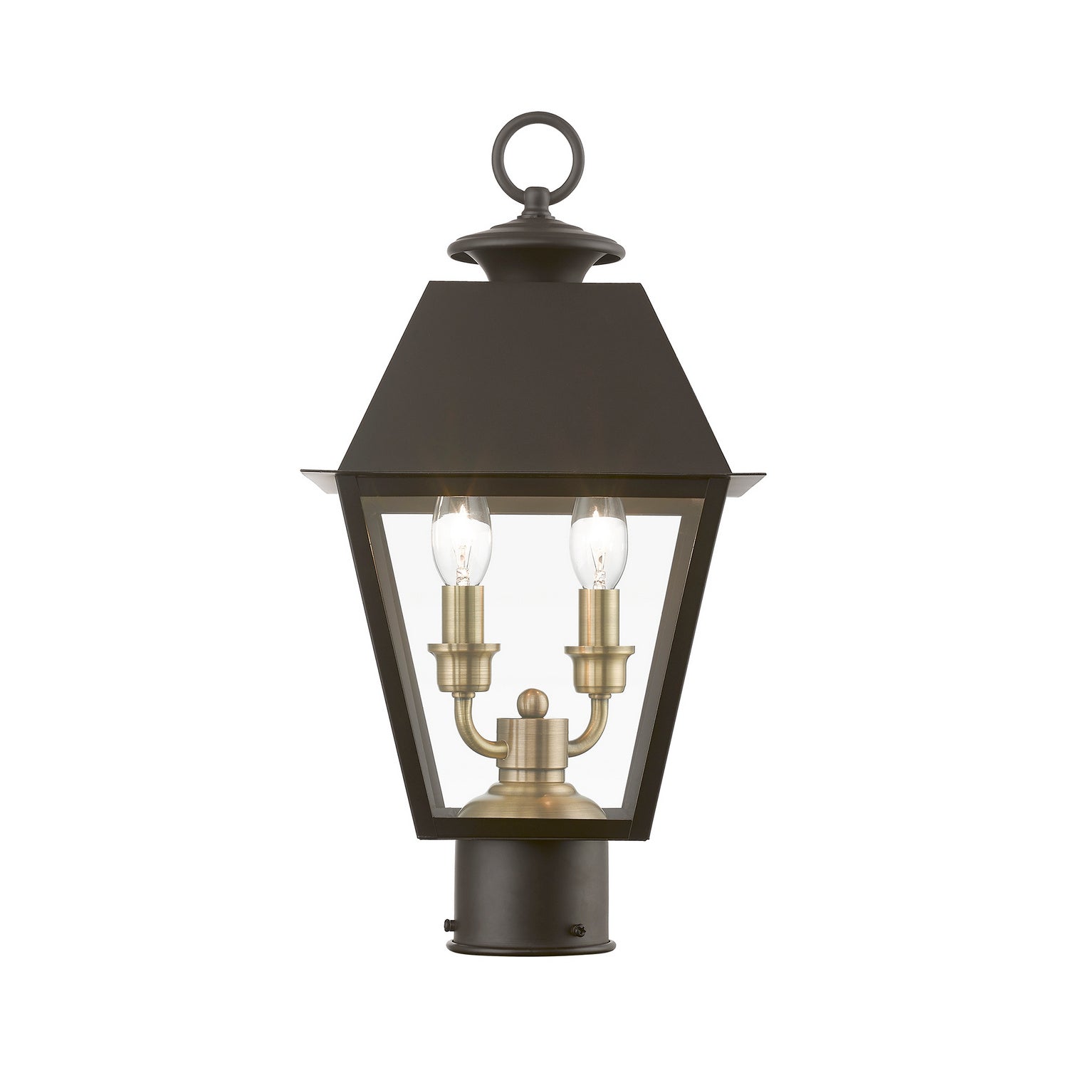 Livex Lighting - 27216-07 - Two Light Outdoor Post Top Lantern - Wentworth - Bronze w/Antique Brass Finish Cluster