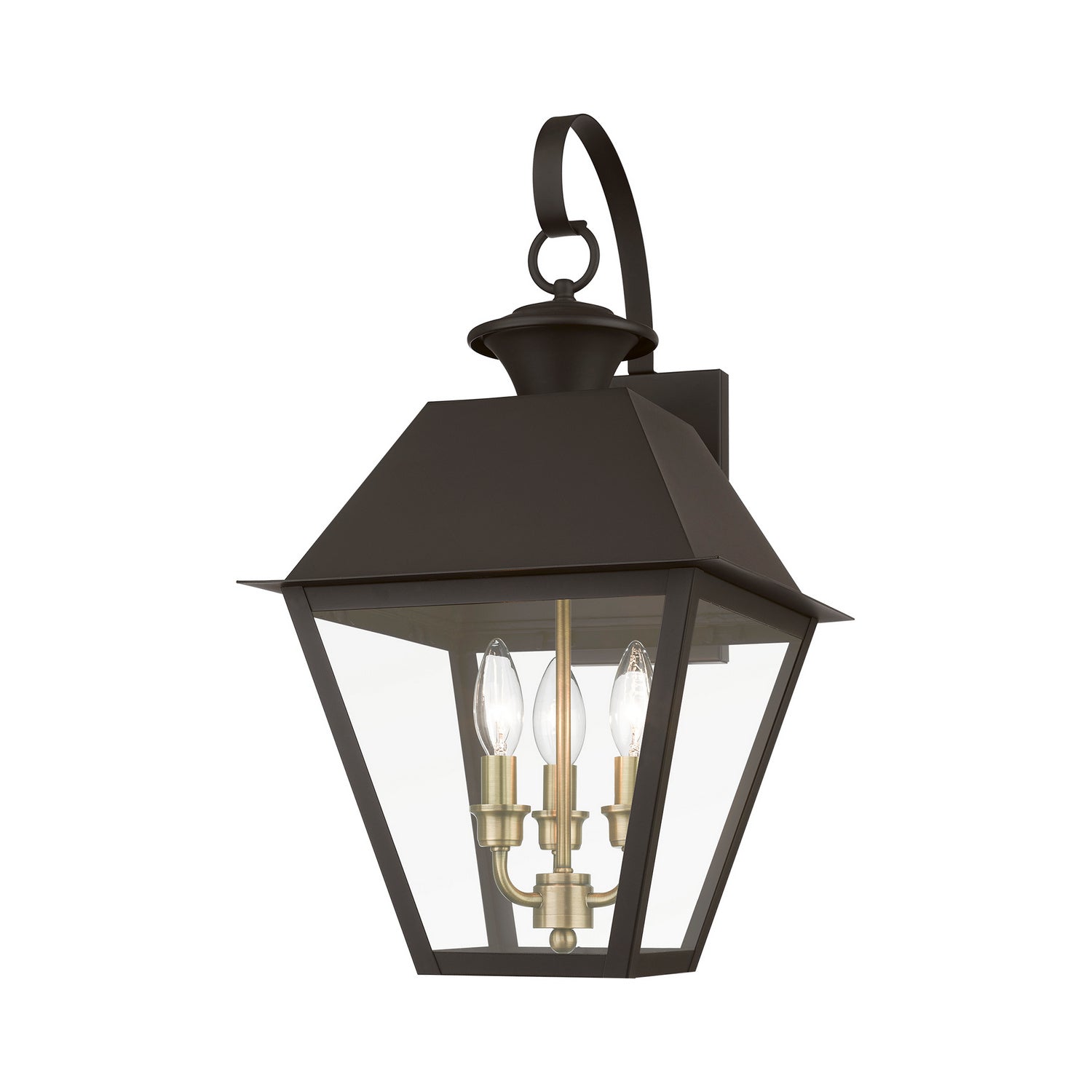 Livex Lighting - 27218-07 - Three Light Outdoor Wall Lantern - Wentworth - Bronze w/Antique Brass Finish Cluster