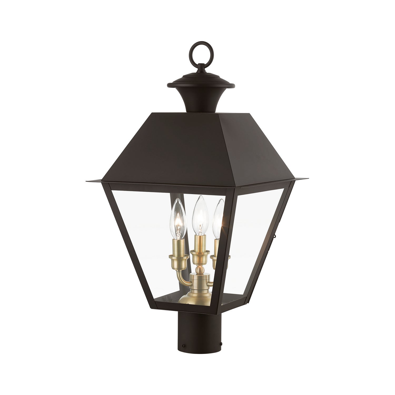 Livex Lighting - 27219-07 - Three Light Outdoor Post Top Lantern - Wentworth - Bronze w/Antique Brass Finish Cluster