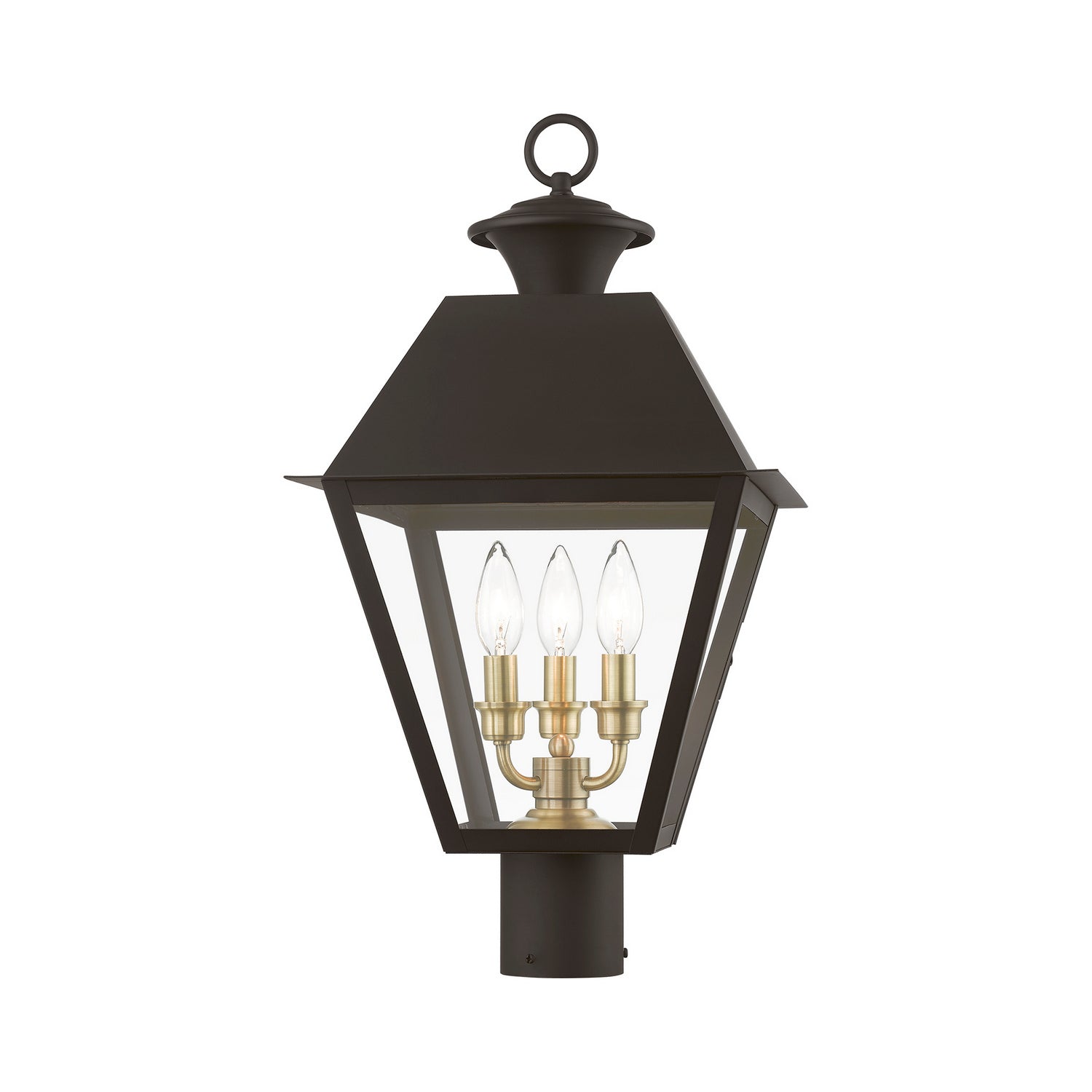Livex Lighting - 27219-07 - Three Light Outdoor Post Top Lantern - Wentworth - Bronze w/Antique Brass Finish Cluster