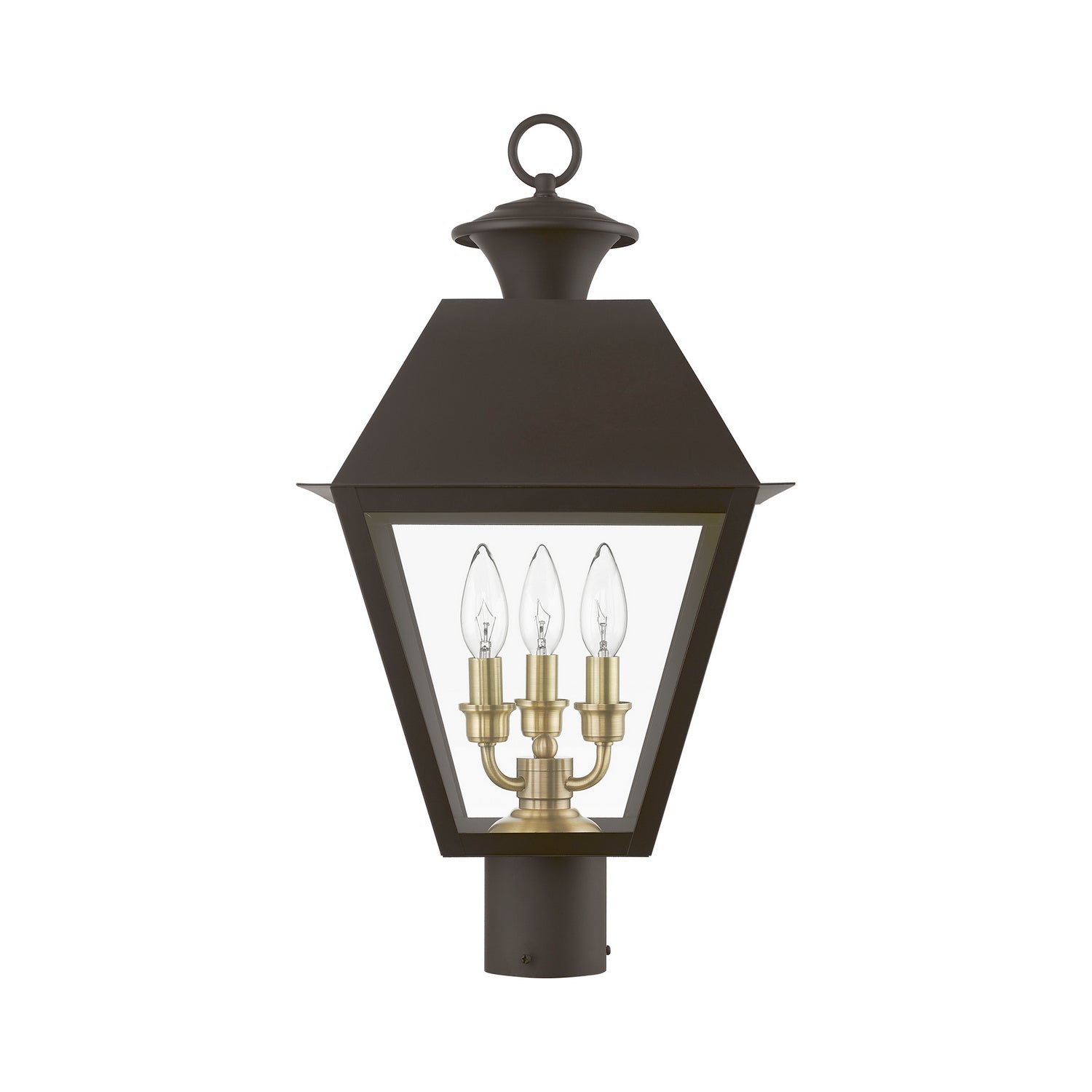 Livex Lighting - 27219-07 - Three Light Outdoor Post Top Lantern - Wentworth - Bronze w/Antique Brass Finish Cluster