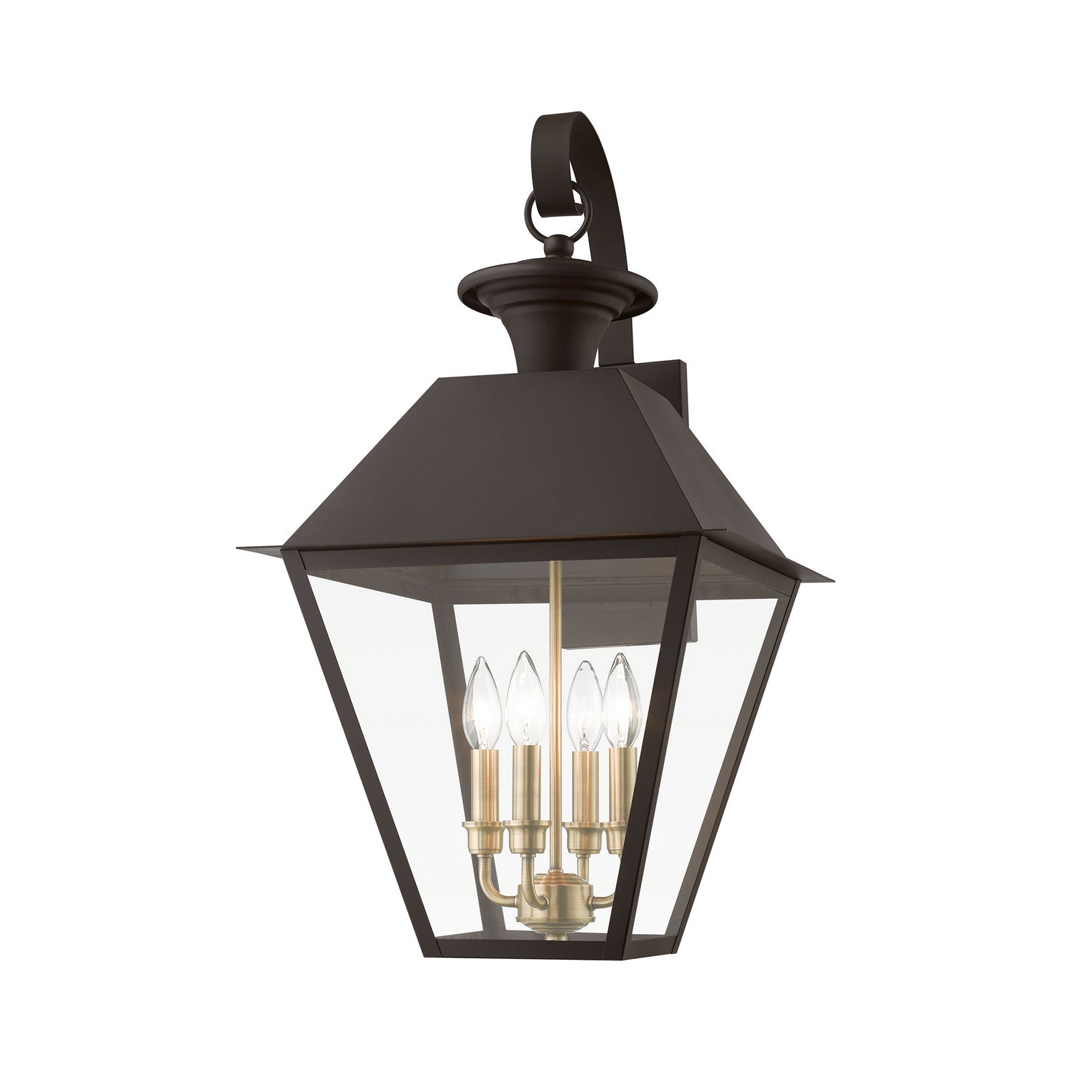 Livex Lighting - 27222-07 - Four Light Outdoor Wall Lantern - Wentworth - Bronze w/Antique Brass Finish Cluster