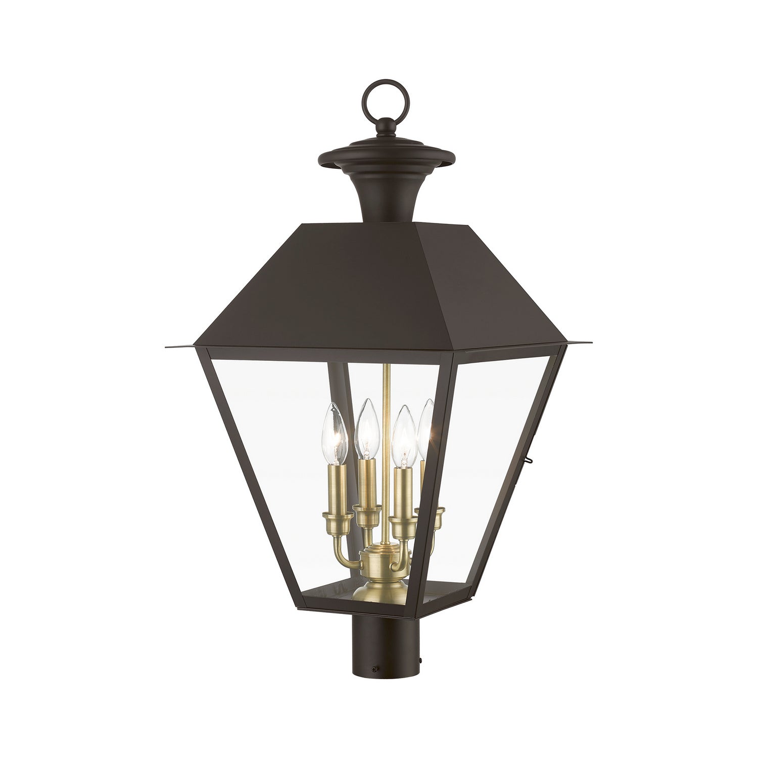 Livex Lighting - 27223-07 - Four Light Outdoor Post Top Lantern - Wentworth - Bronze w/Antique Brass Finish Cluster