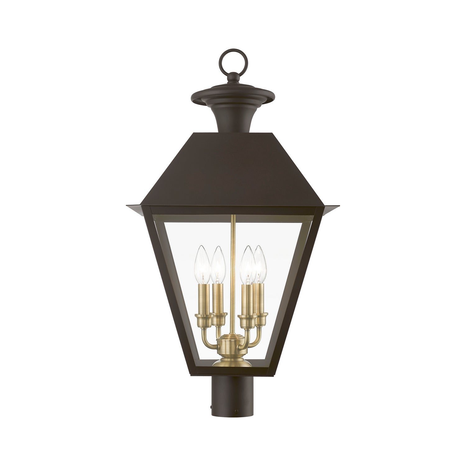 Livex Lighting - 27223-07 - Four Light Outdoor Post Top Lantern - Wentworth - Bronze w/Antique Brass Finish Cluster