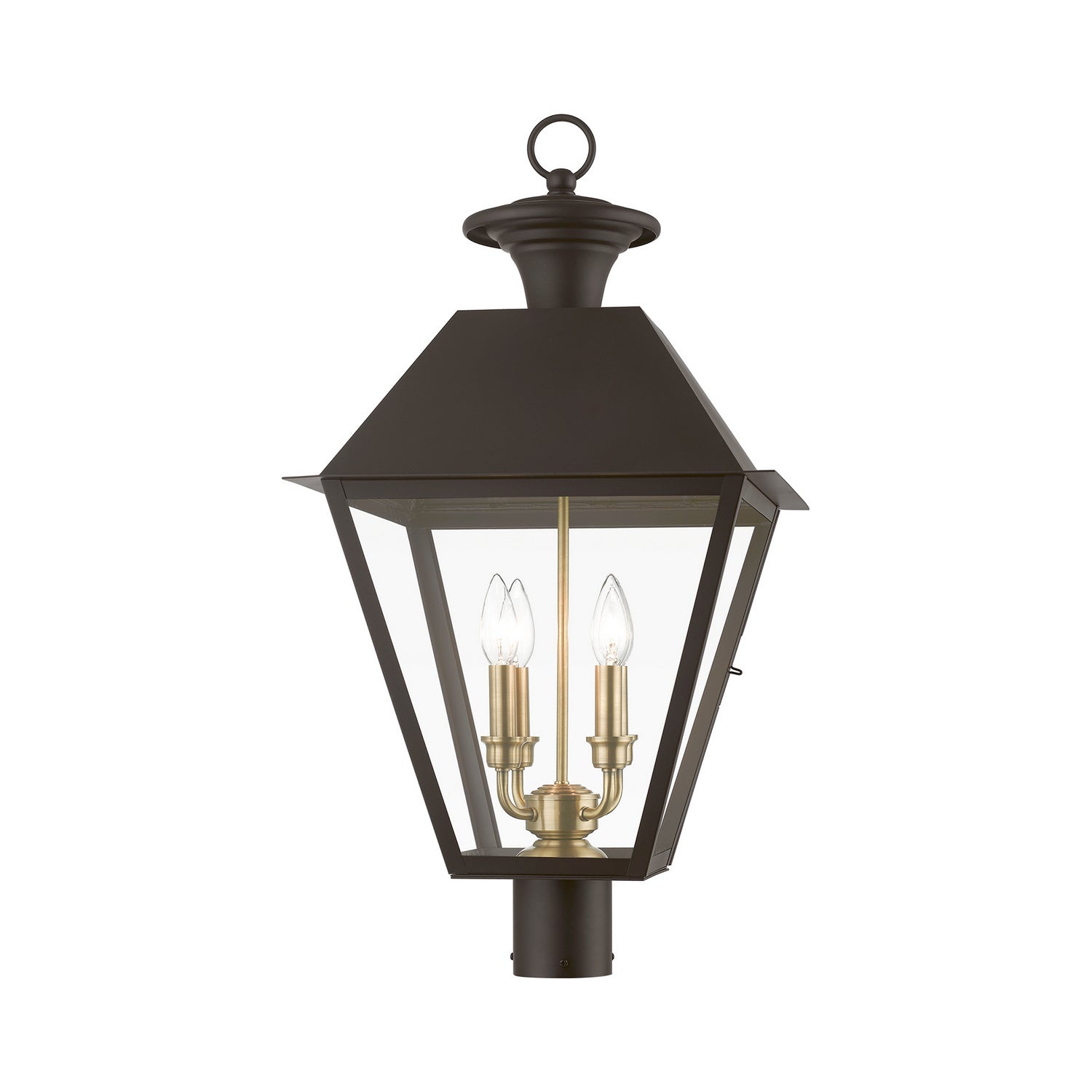 Livex Lighting - 27223-07 - Four Light Outdoor Post Top Lantern - Wentworth - Bronze w/Antique Brass Finish Cluster