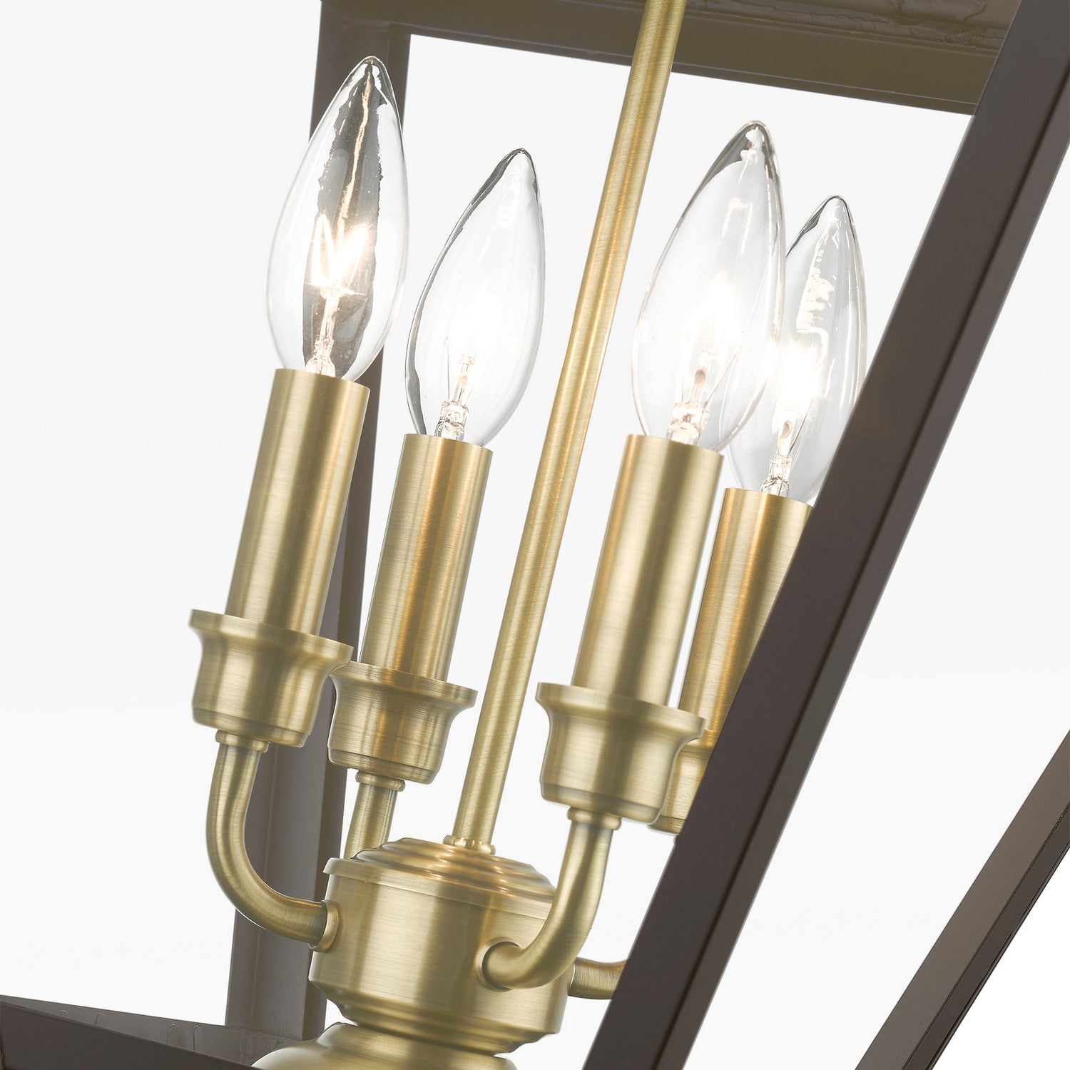 Livex Lighting - 27223-07 - Four Light Outdoor Post Top Lantern - Wentworth - Bronze w/Antique Brass Finish Cluster