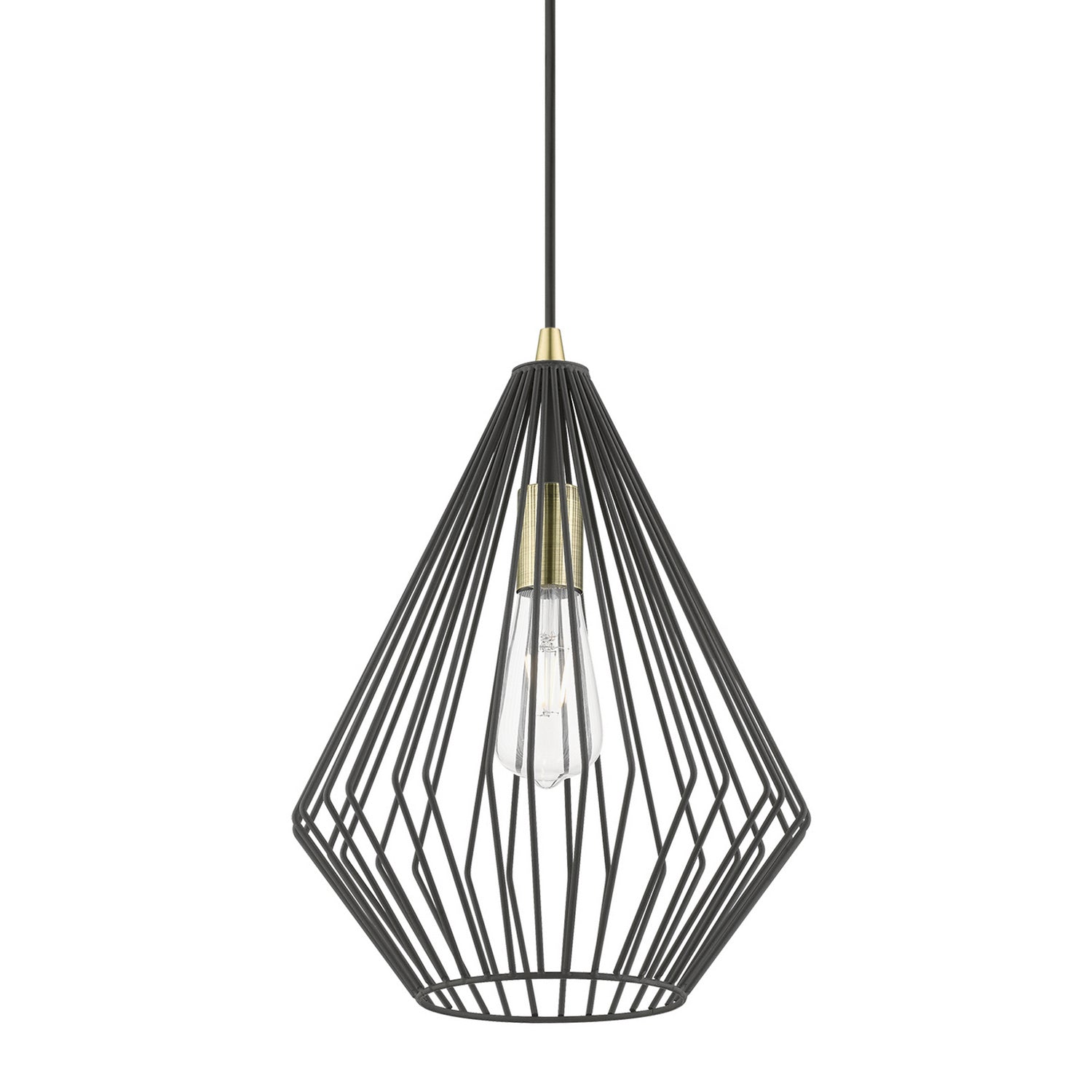 Livex Lighting - 41325-14 - One Light Pendant - Linz - Textured Black w/Antique Brass