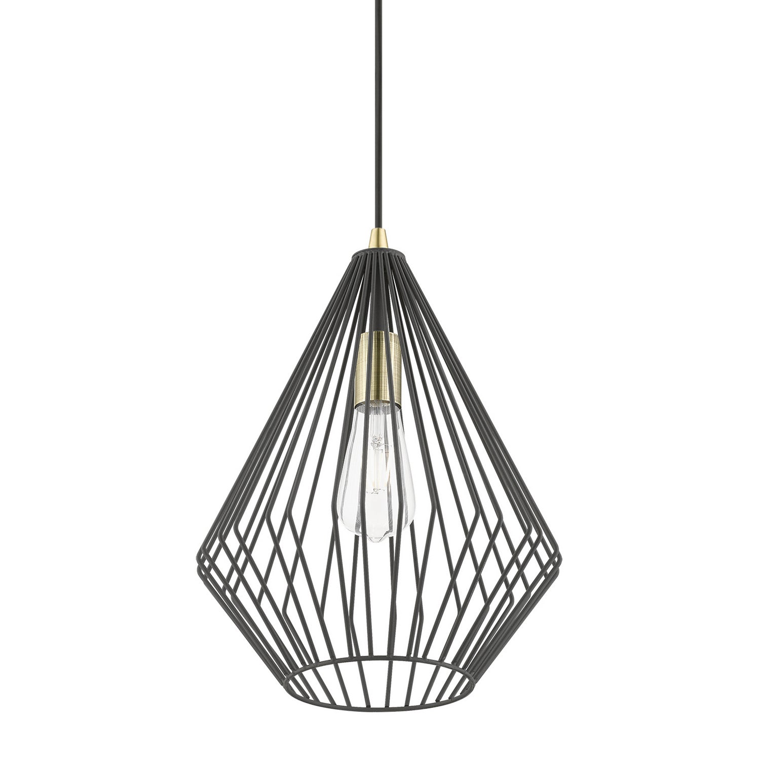 Livex Lighting - 41325-14 - One Light Pendant - Linz - Textured Black w/Antique Brass