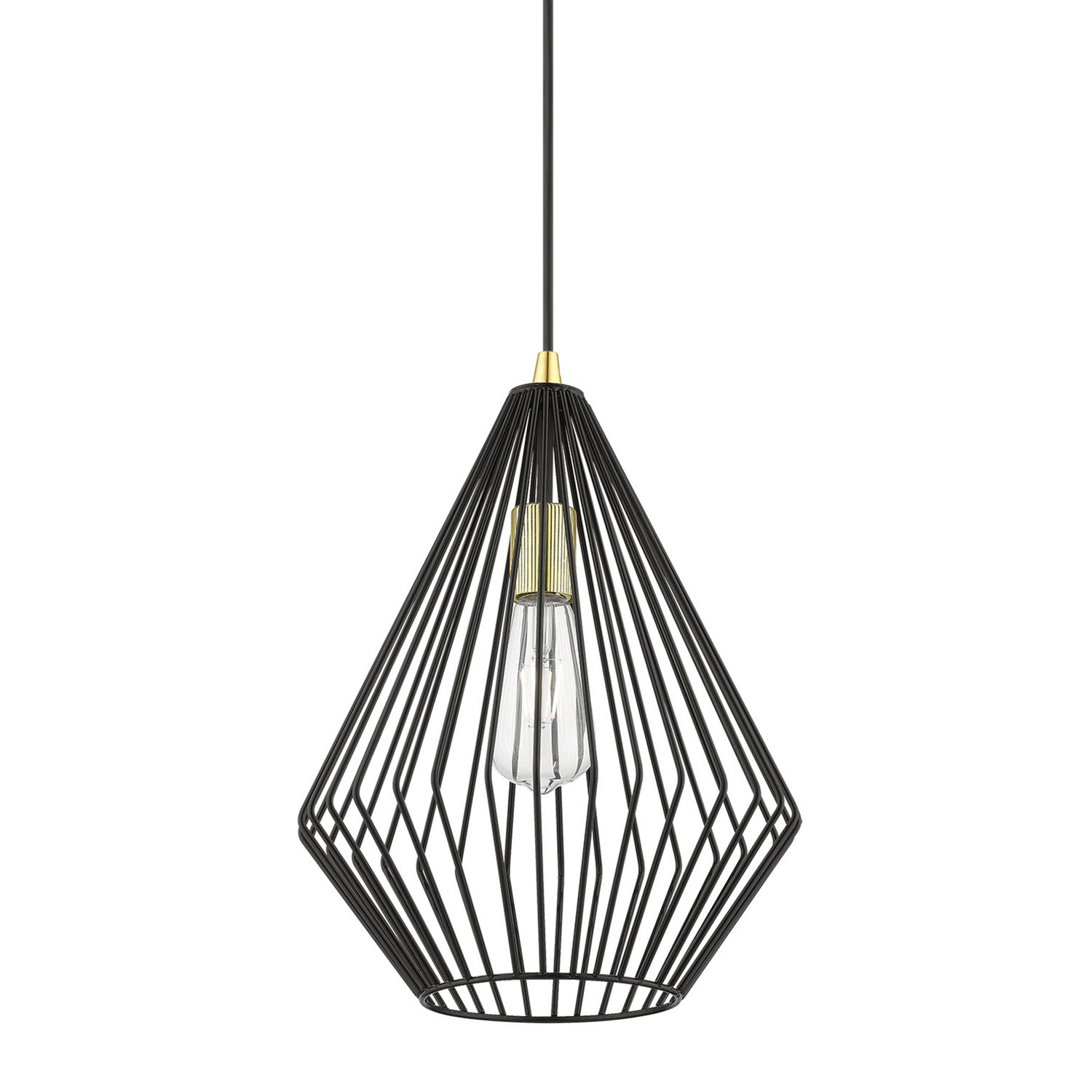 Livex Lighting - 41325-68 - One Light Pendant - Linz - Shiny Black w/Polished Brass