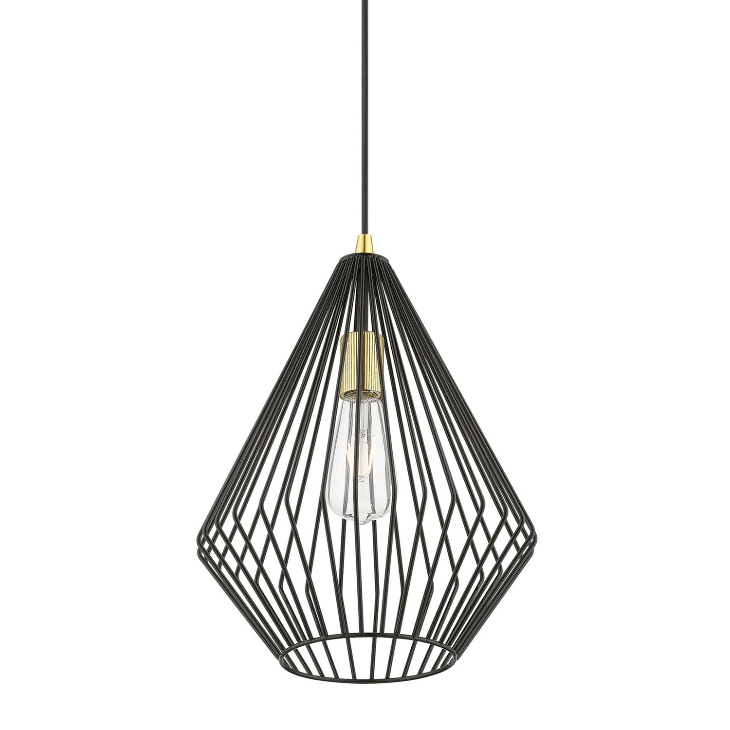 Livex Lighting - 41325-68 - One Light Pendant - Linz - Shiny Black w/Polished Brass