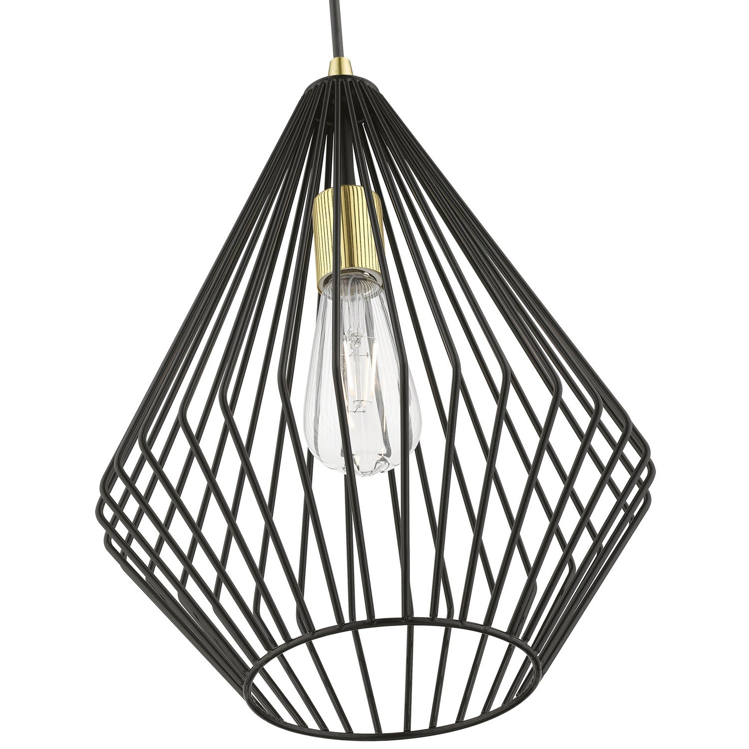 Livex Lighting - 41325-68 - One Light Pendant - Linz - Shiny Black w/Polished Brass
