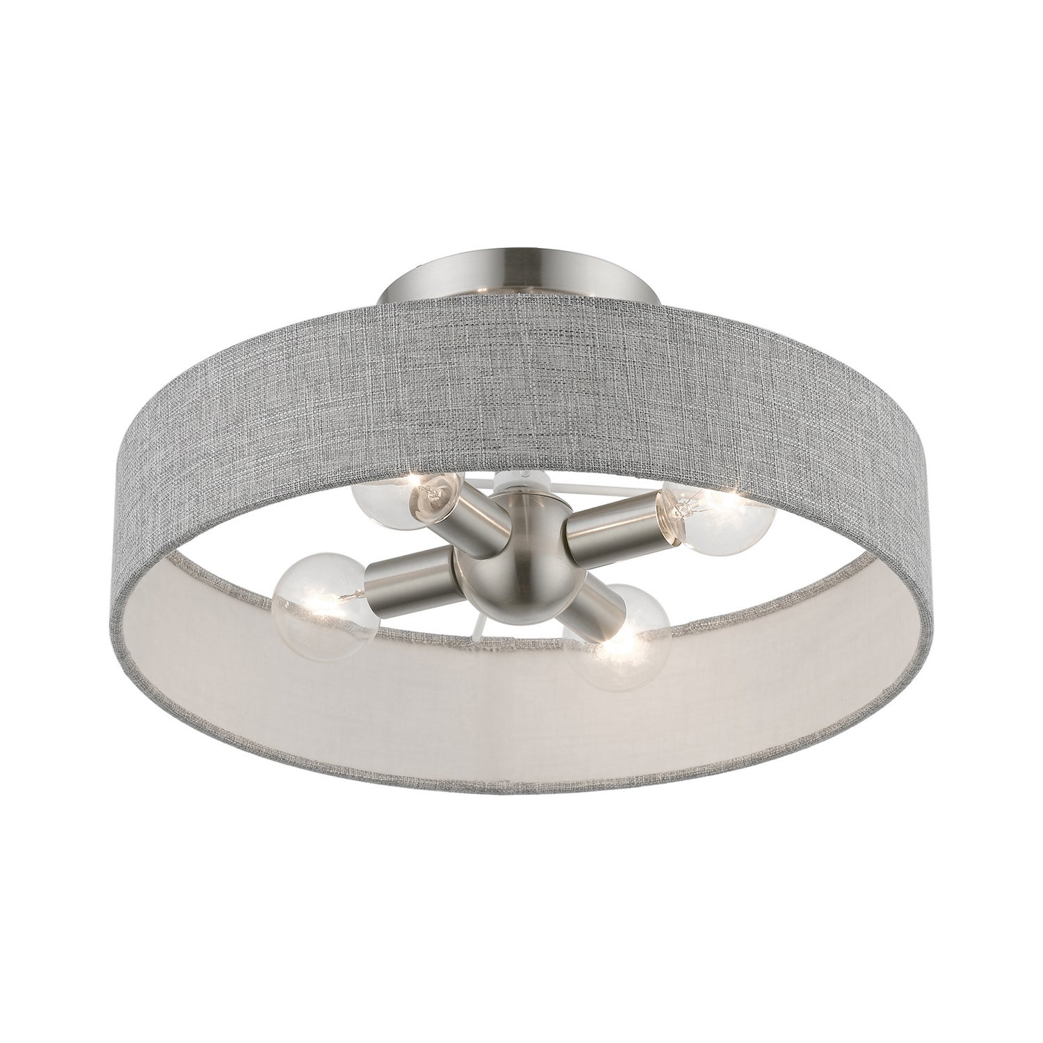 Livex Lighting - 46147-91 - Four Light Semi-Flush Mount - Elmhurst - Brushed Nickel w/Shiny White