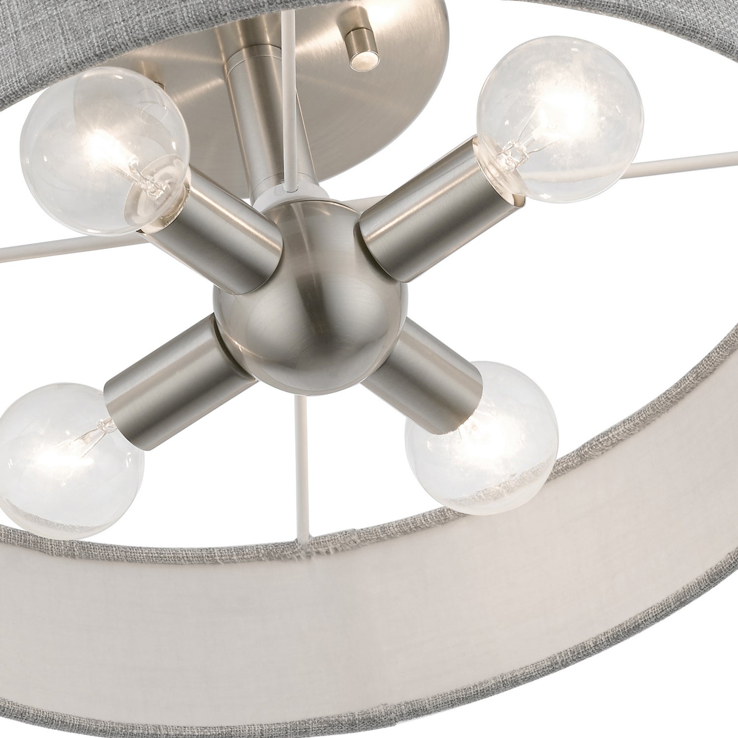 Livex Lighting - 46147-91 - Four Light Semi-Flush Mount - Elmhurst - Brushed Nickel w/Shiny White
