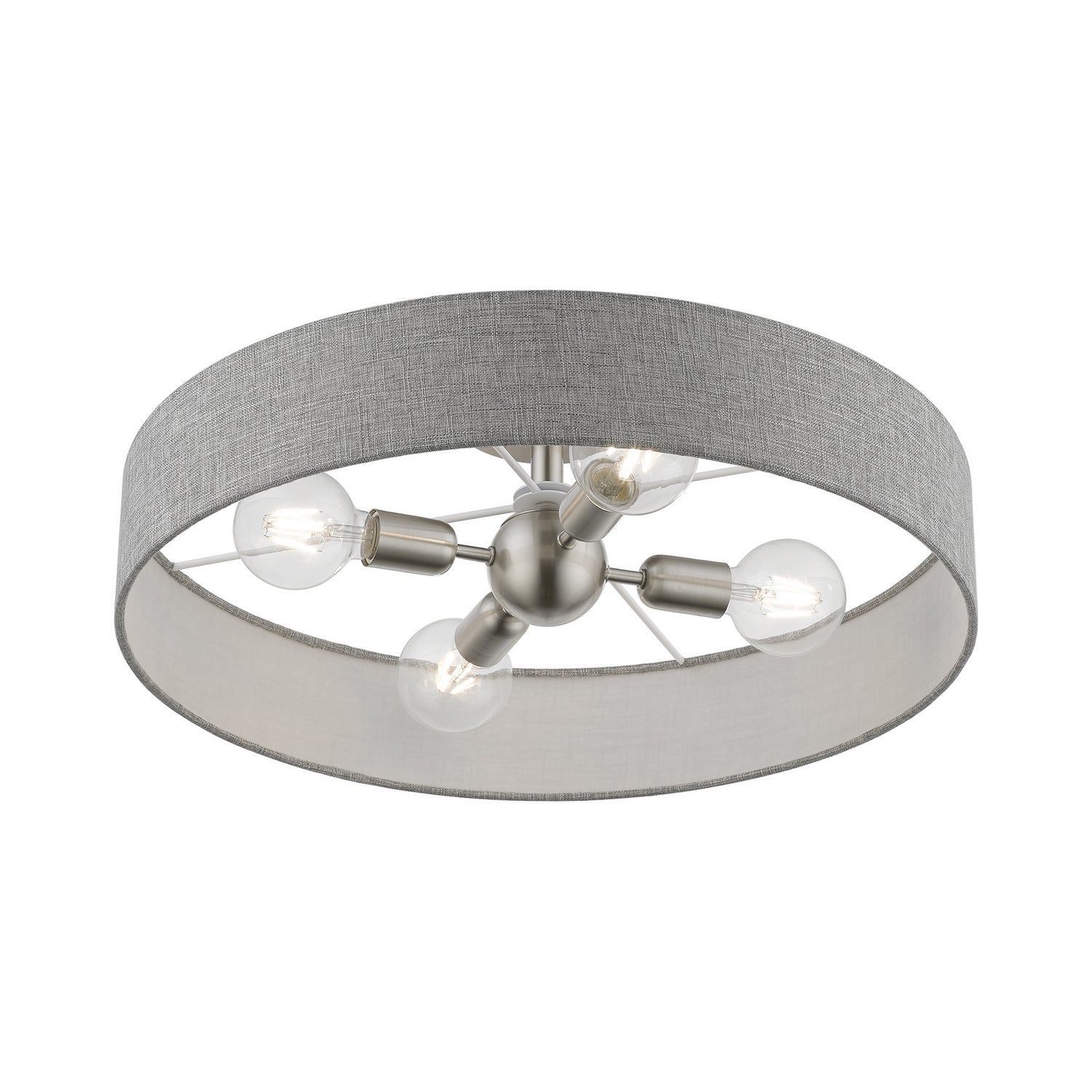 Livex Lighting - 46148-91 - Four Light Semi-Flush Mount - Elmhurst - Brushed Nickel w/Shiny White