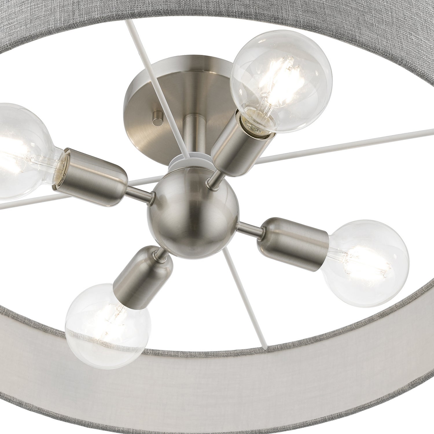 Livex Lighting - 46148-91 - Four Light Semi-Flush Mount - Elmhurst - Brushed Nickel w/Shiny White