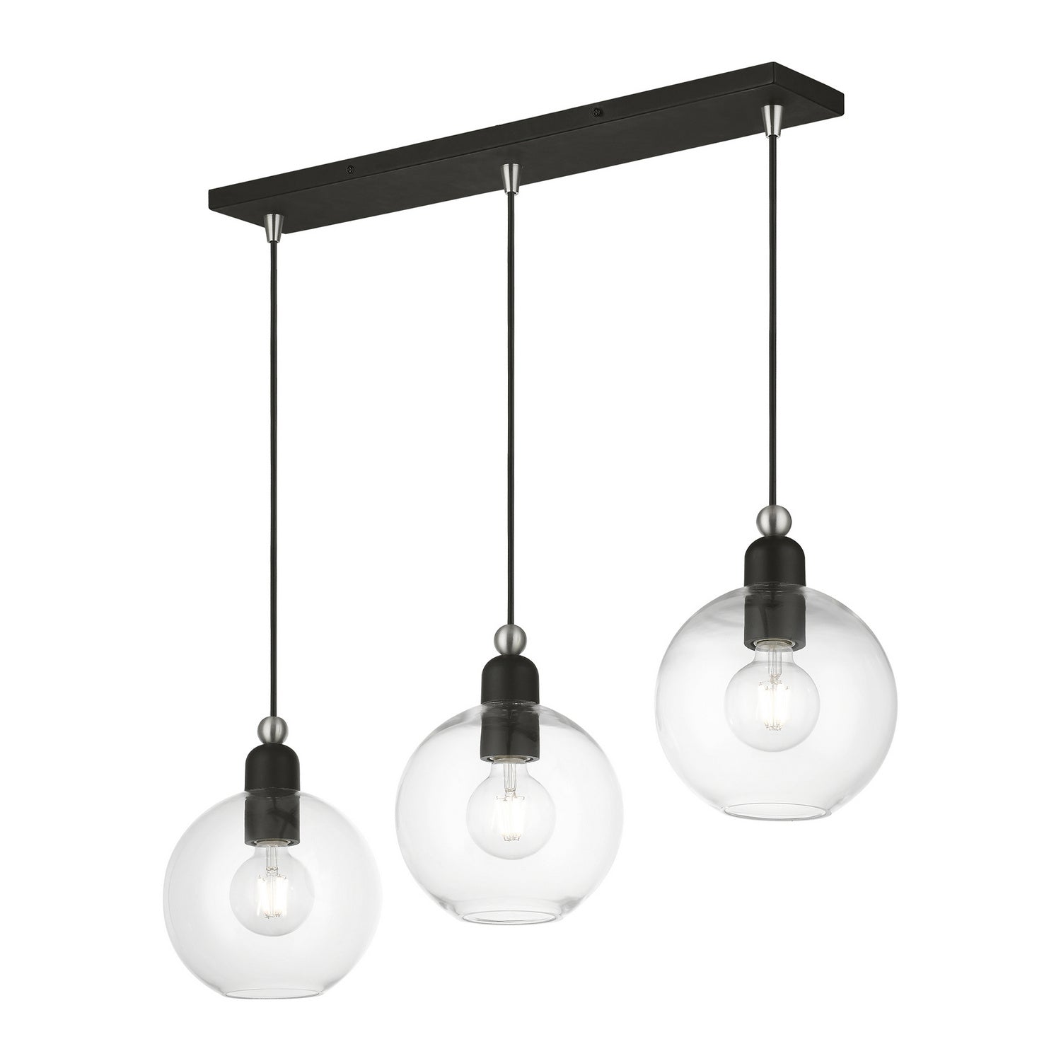 Livex Lighting - 48974-04 - Three Light Linear Chandelier - Downtown - Black w/Brushed Nickel