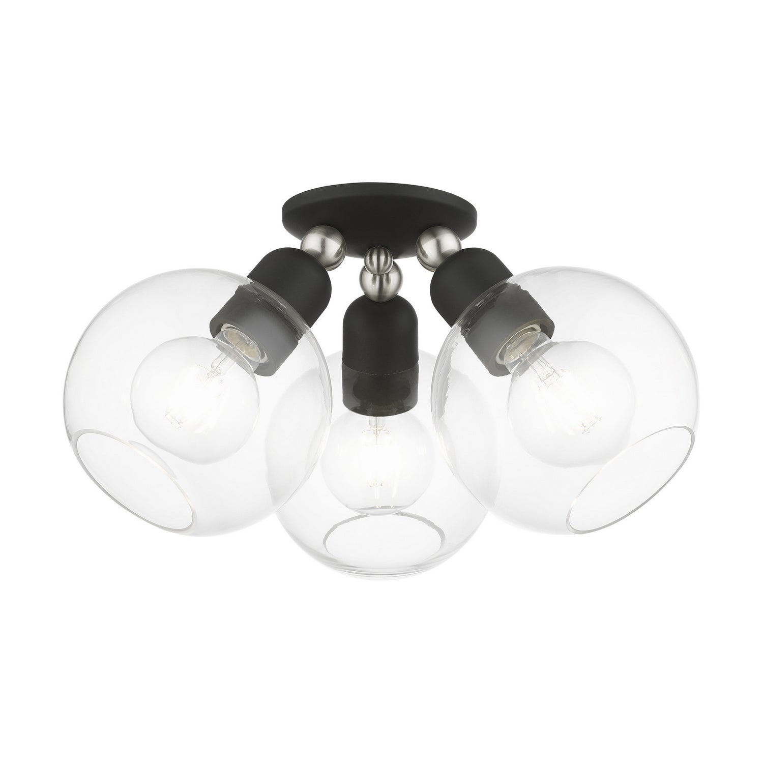 Livex Lighting - 48978-04 - Three Light Semi-Flush Mount - Downtown - Black w/Brushed Nickel