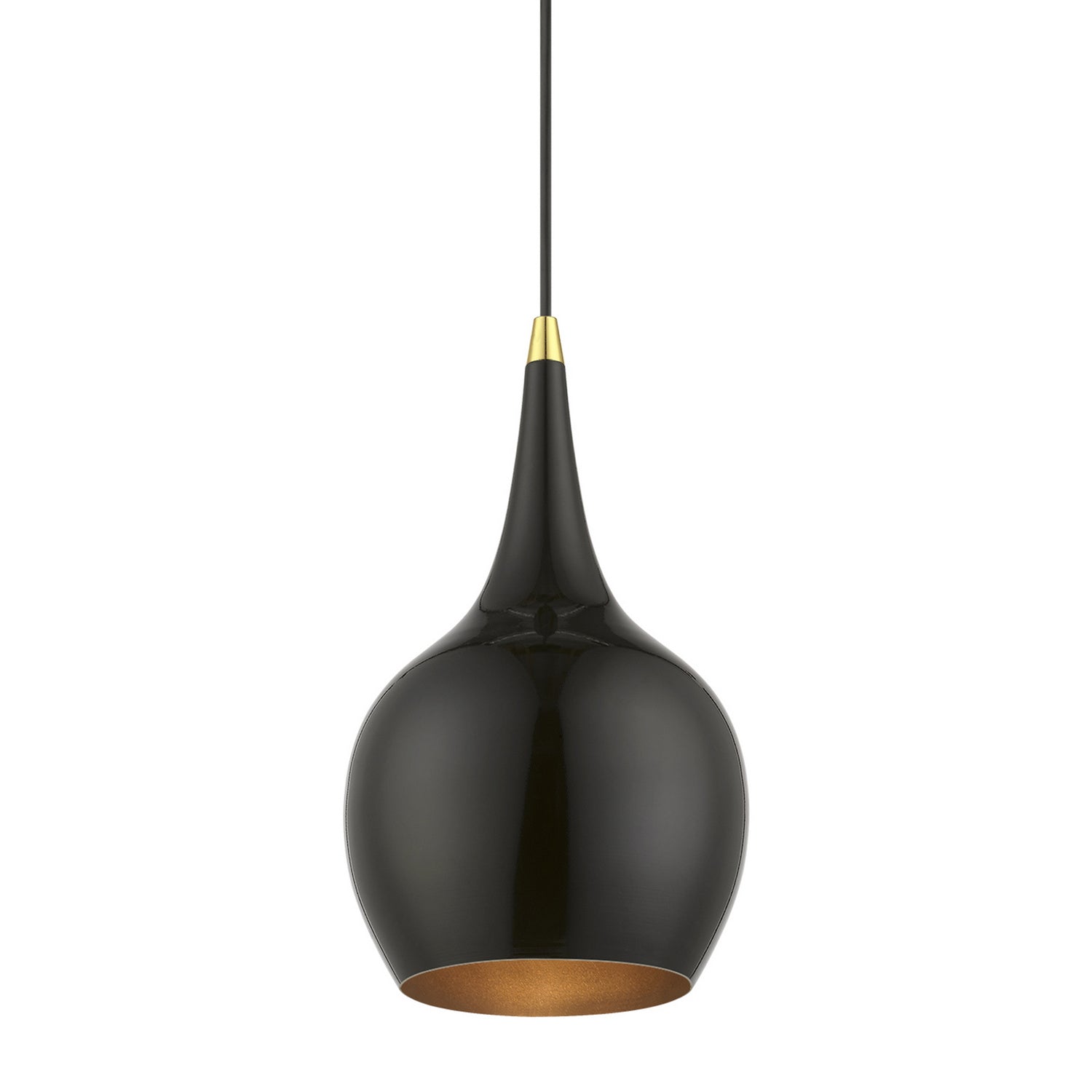 Livex Lighting - 49016-68 - One Light Mini Pendant - Andes - Shiny Black w/Polished Brass