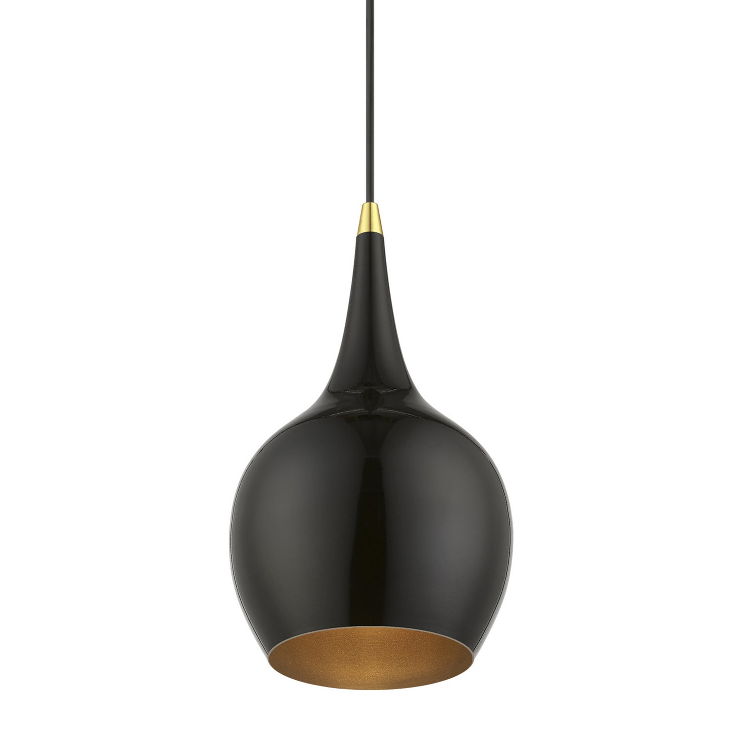 Livex Lighting - 49016-68 - One Light Mini Pendant - Andes - Shiny Black w/Polished Brass