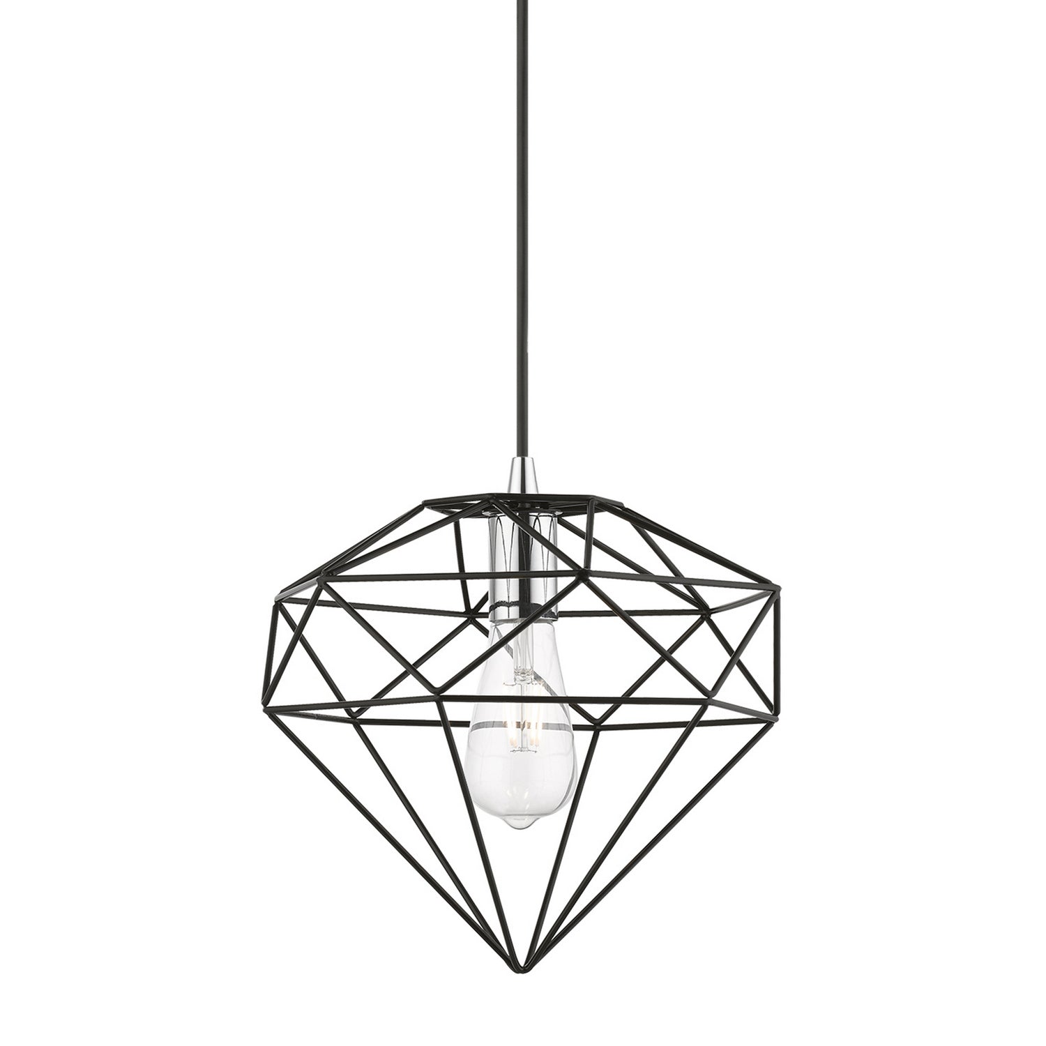 Livex Lighting - 49152-68 - One Light Pendant - Knox - Shiny Black w/Polished Chrome