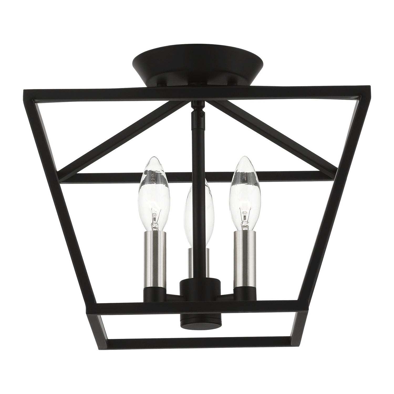 Livex Lighting - 49430-04 - Three Light Semi-Flush Mount - Devone - Black w/Brushed Nickel