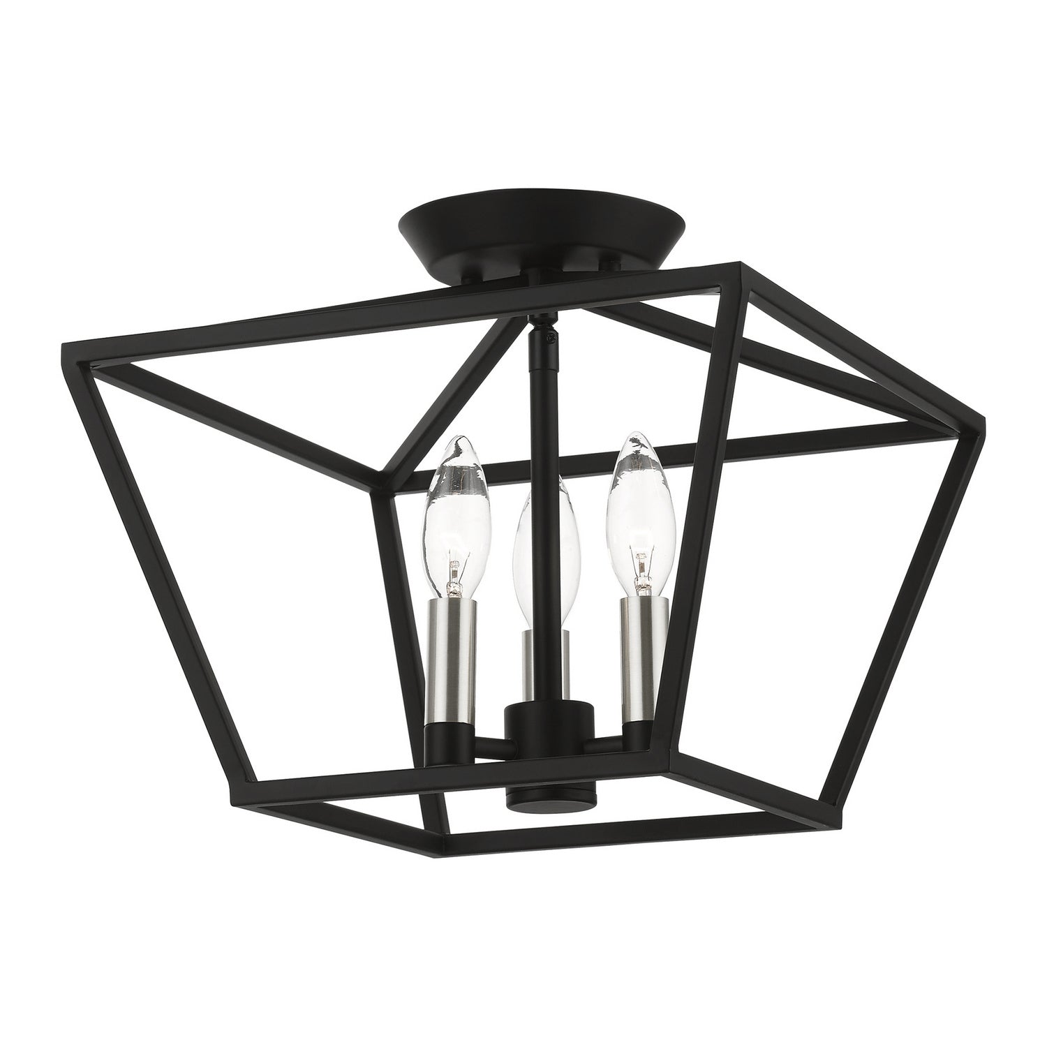 Livex Lighting - 49430-04 - Three Light Semi-Flush Mount - Devone - Black w/Brushed Nickel