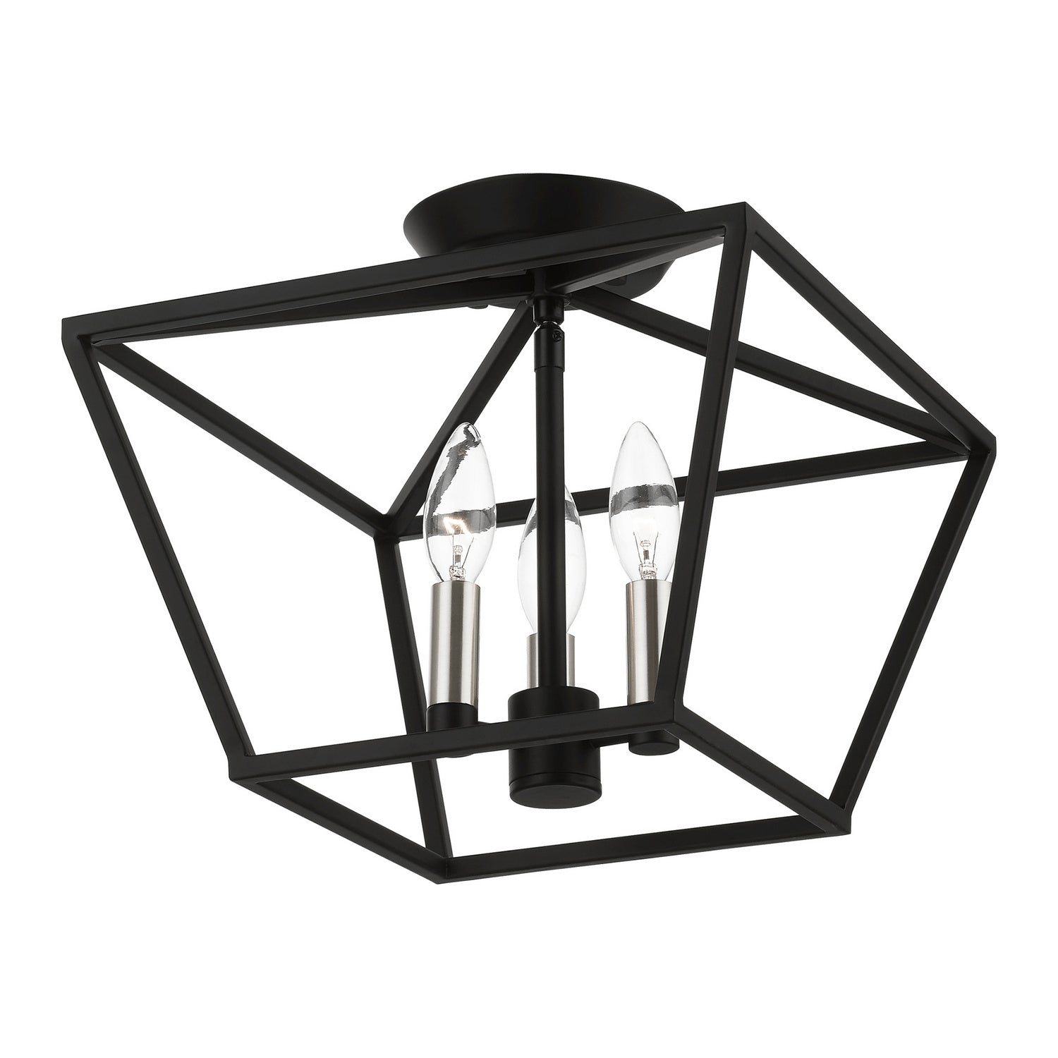 Livex Lighting - 49430-04 - Three Light Semi-Flush Mount - Devone - Black w/Brushed Nickel