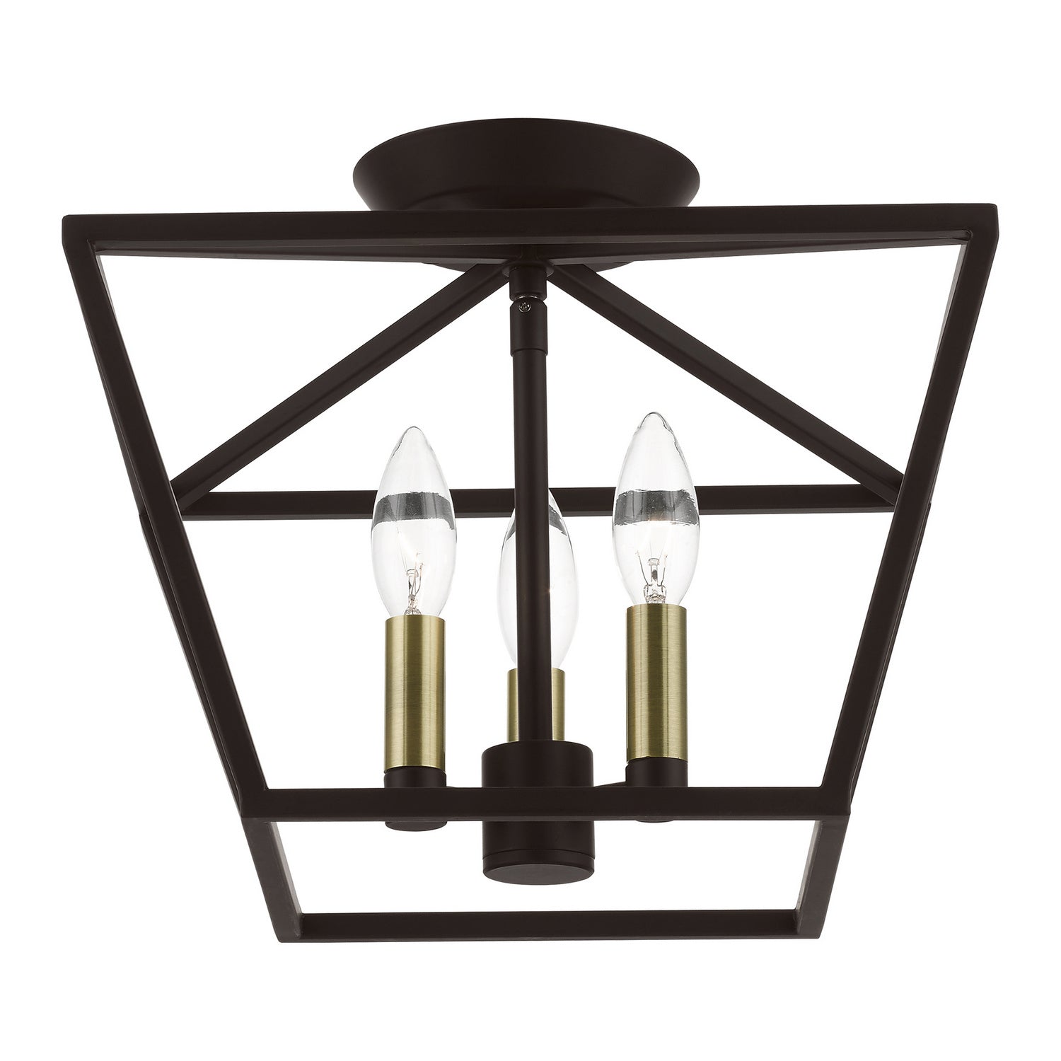 Livex Lighting - 49430-07 - Three Light Semi-Flush Mount - Devone - Bronze w/Antique Brass