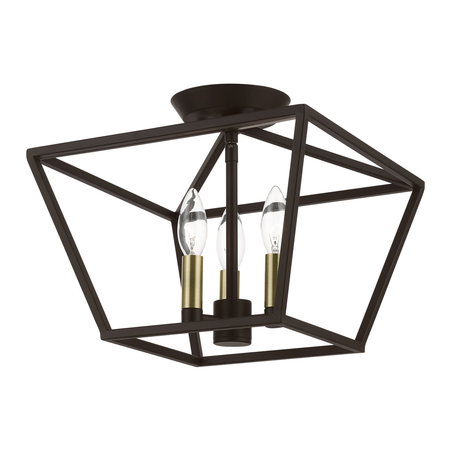 Livex Lighting - 49430-07 - Three Light Semi-Flush Mount - Devone - Bronze w/Antique Brass