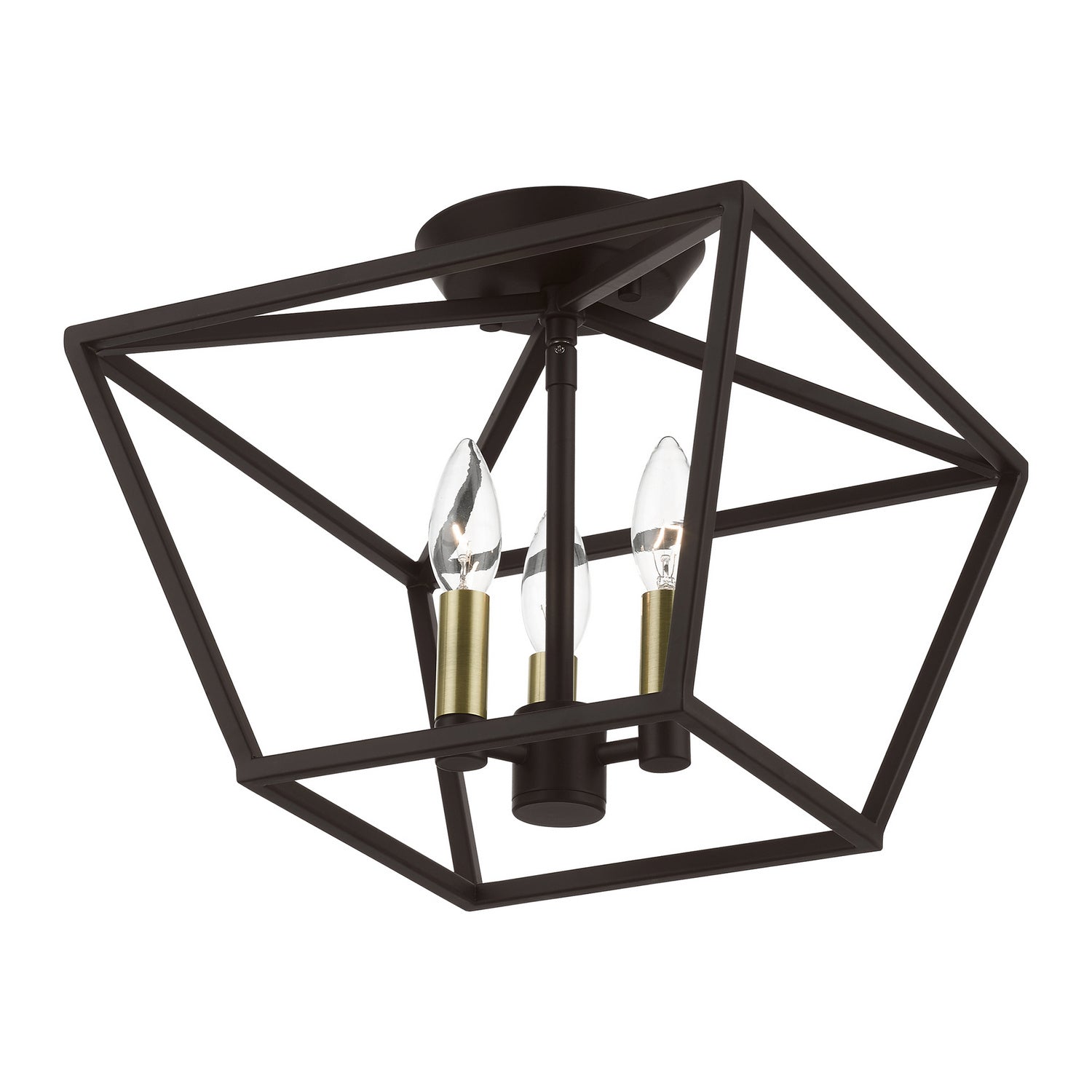 Livex Lighting - 49430-07 - Three Light Semi-Flush Mount - Devone - Bronze w/Antique Brass