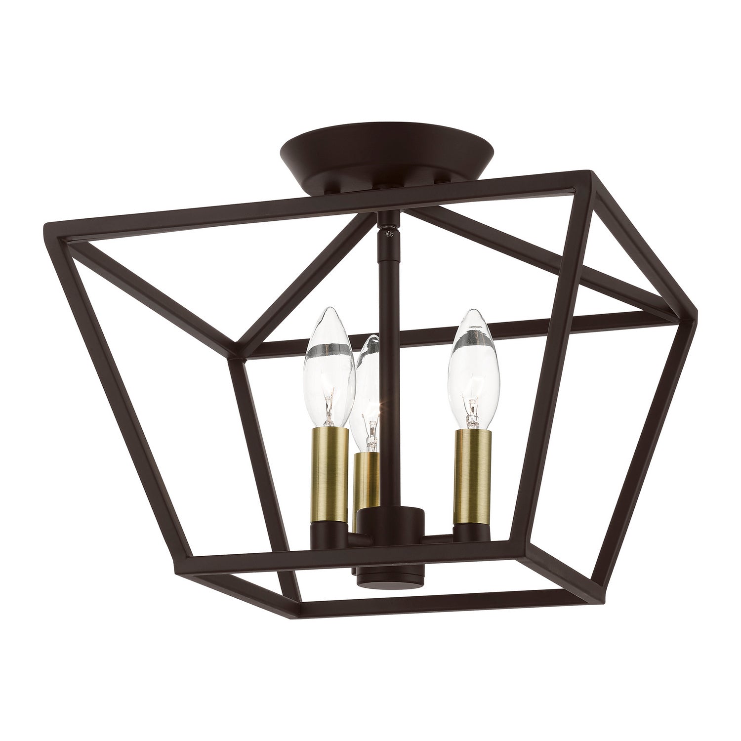 Livex Lighting - 49430-07 - Three Light Semi-Flush Mount - Devone - Bronze w/Antique Brass
