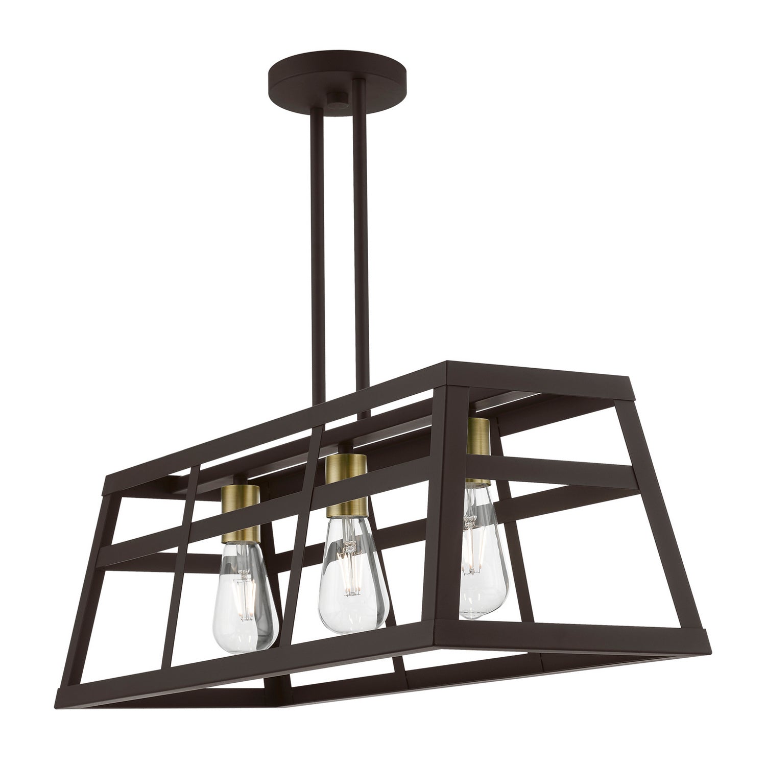 Livex Lighting - 49563-07 - Three Light Linear Chandelier - Schofield - Bronze w/Antique Brass