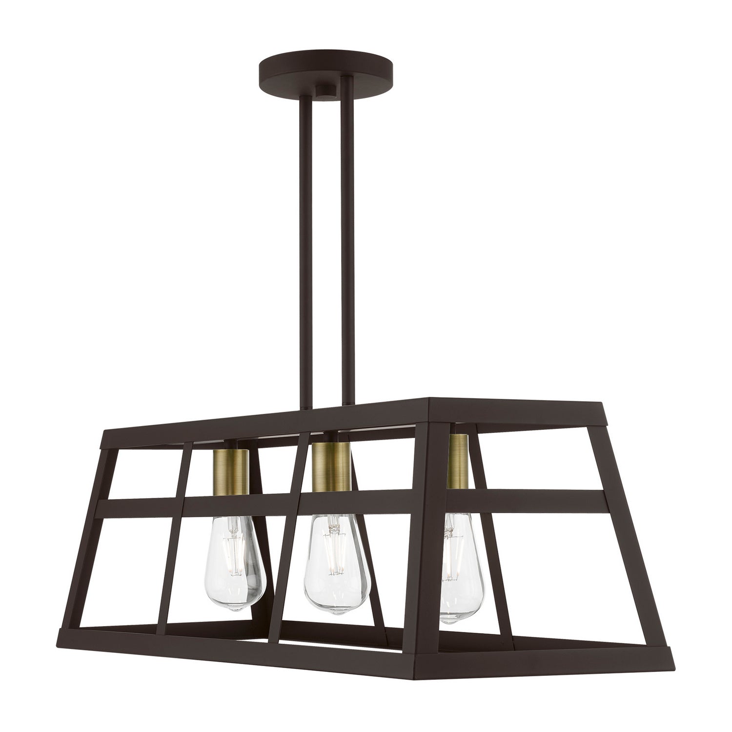 Livex Lighting - 49563-07 - Three Light Linear Chandelier - Schofield - Bronze w/Antique Brass