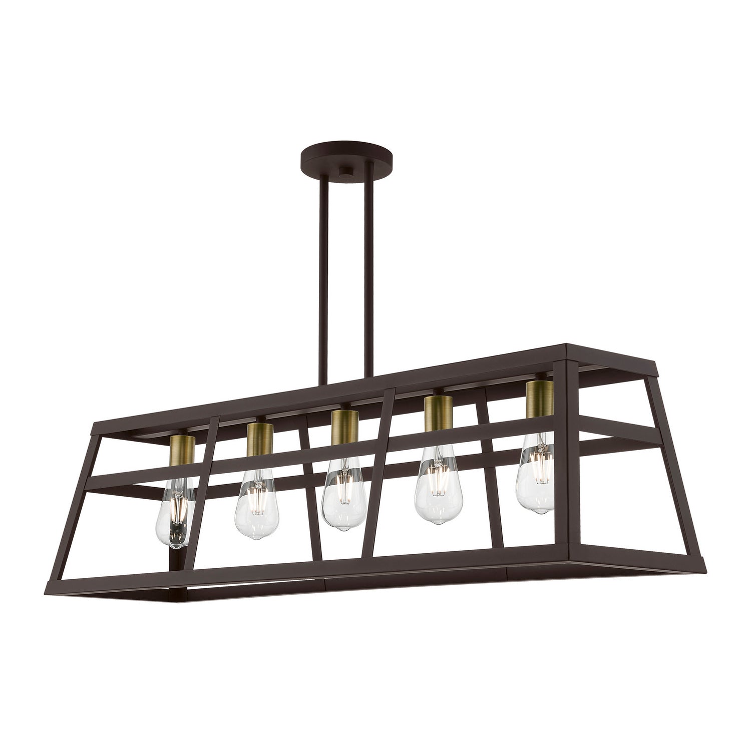 Livex Lighting - 49565-07 - Five Light Linear Chandelier - Schofield - Bronze w/Antique Brass