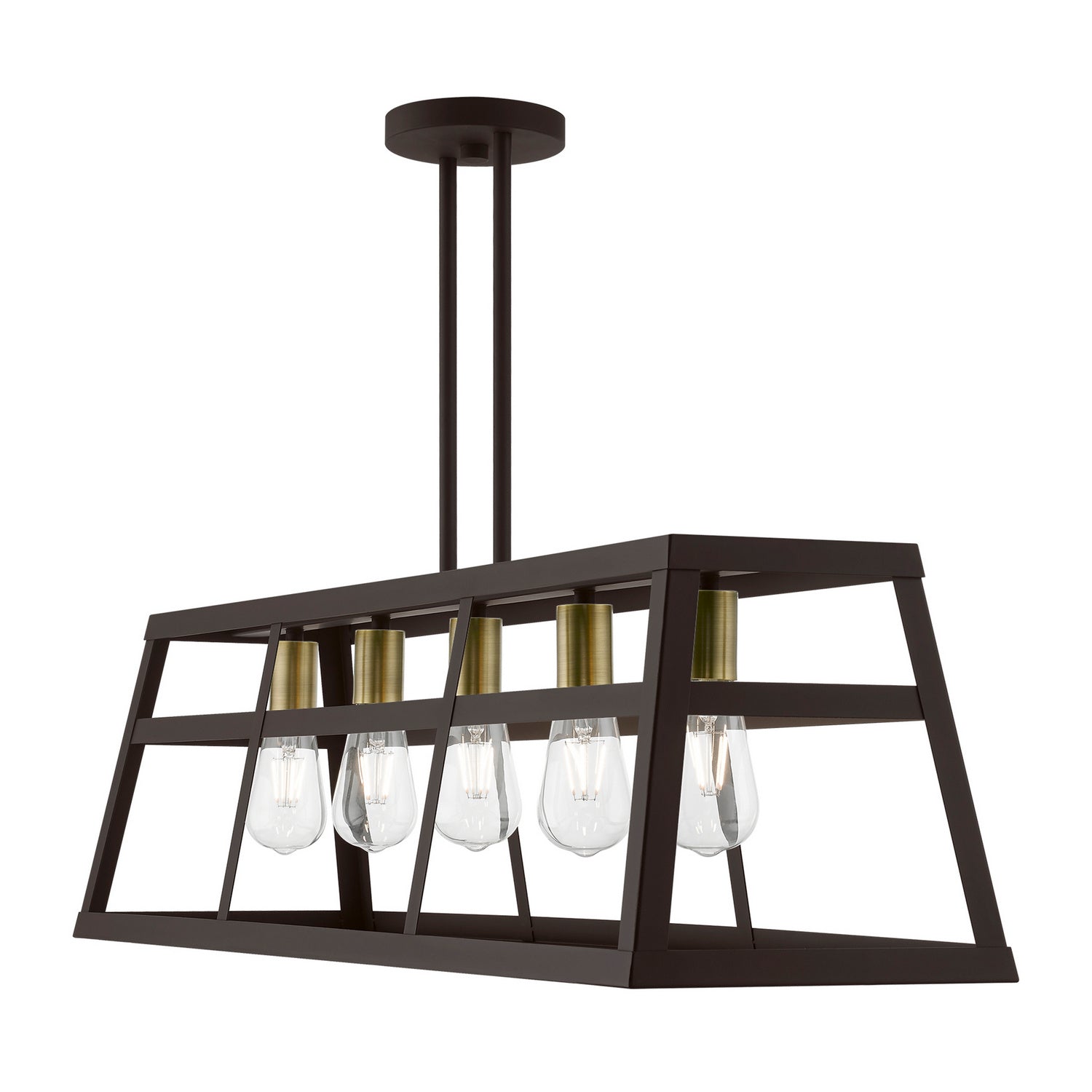 Livex Lighting - 49565-07 - Five Light Linear Chandelier - Schofield - Bronze w/Antique Brass