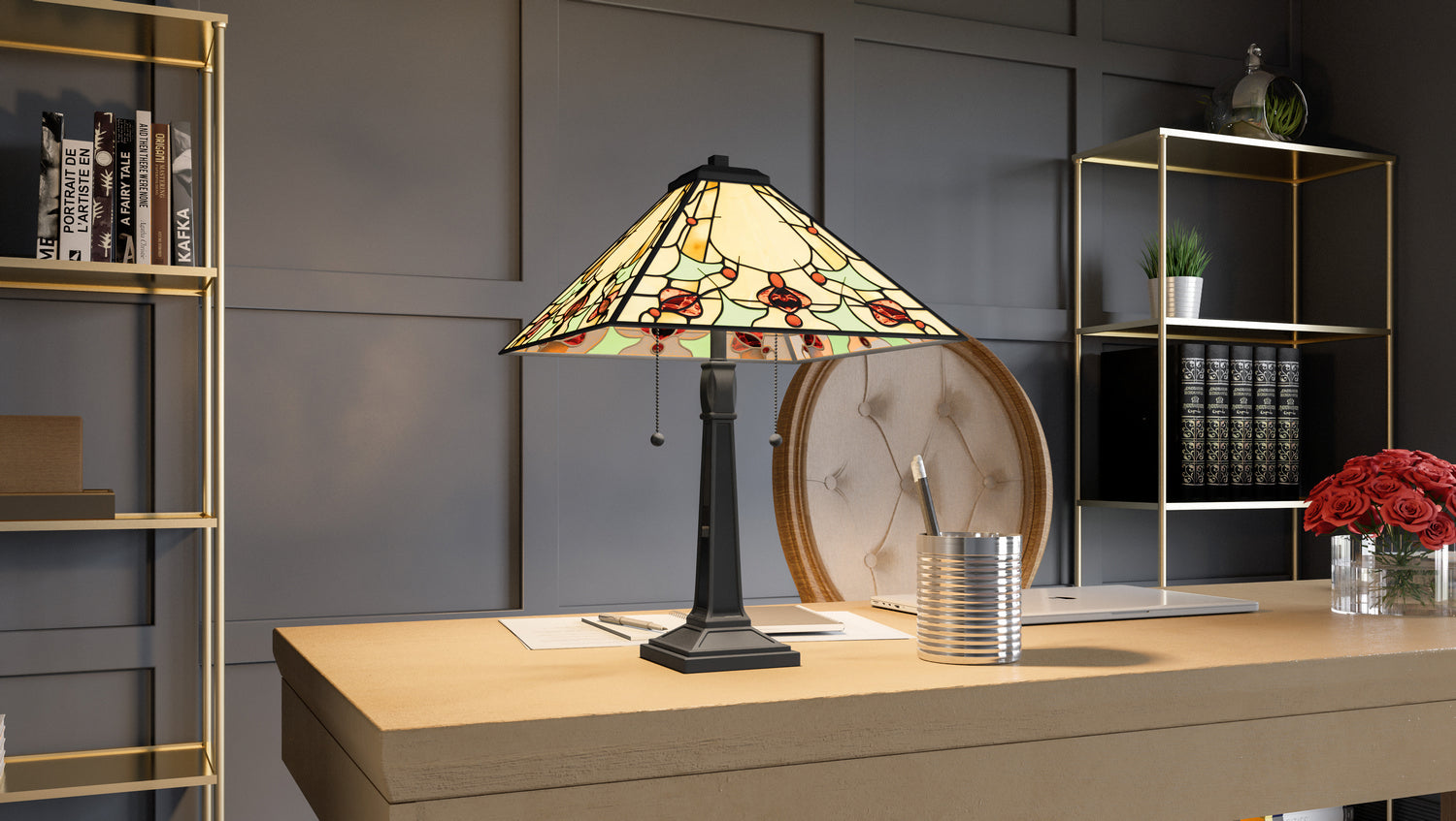 Quoizel - TF5623MBK - Two Light Table Lamp - Tiffany - Matte Black