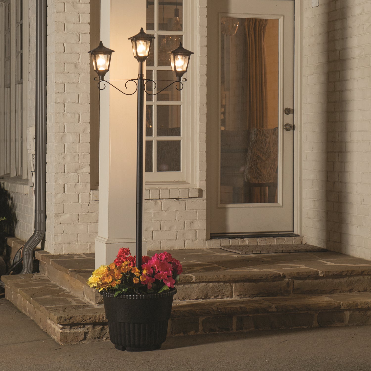 Gama Sonic - 14B50063 - Three Light Post set with Round Planter - Black