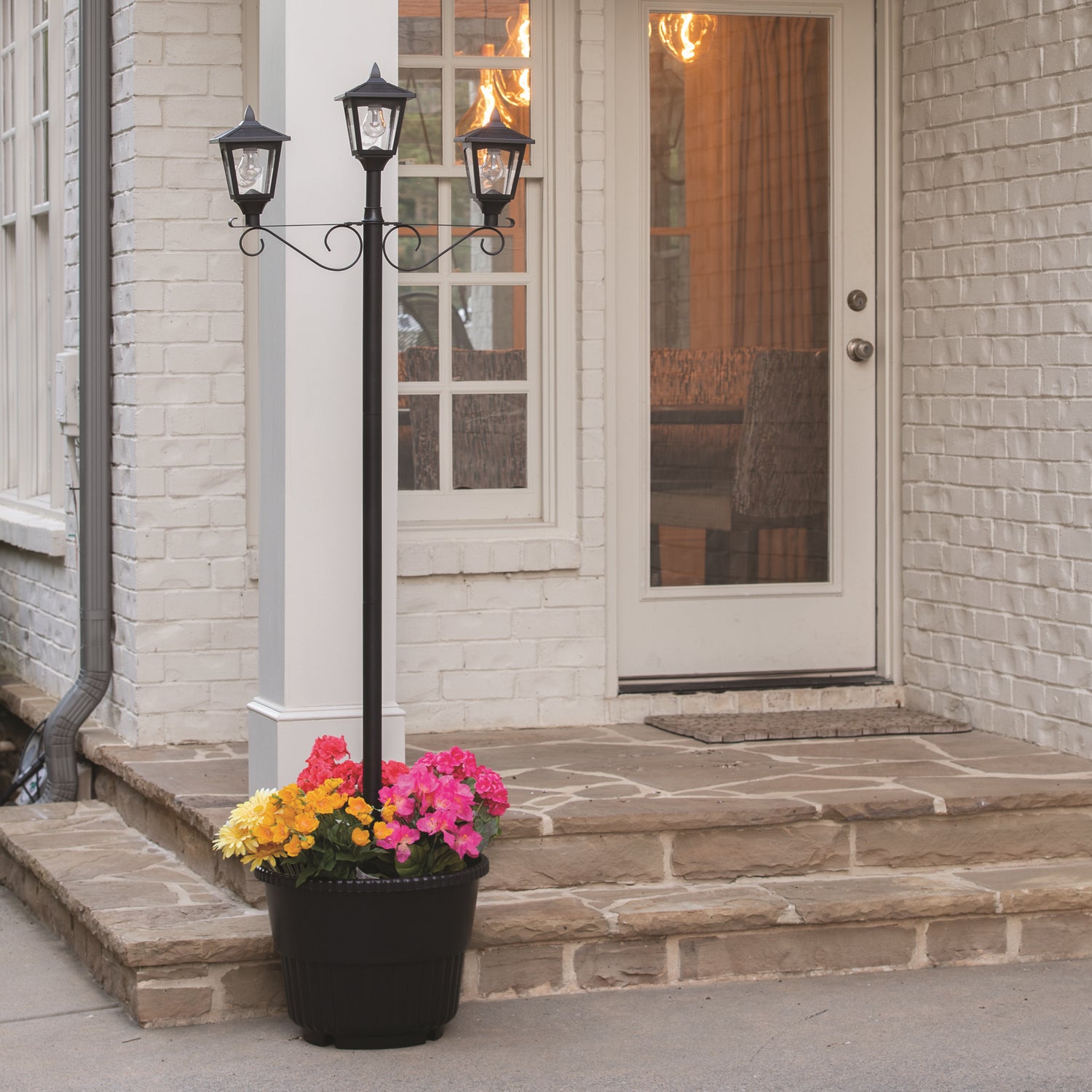 Gama Sonic - 14B50063 - Three Light Post set with Round Planter - Black