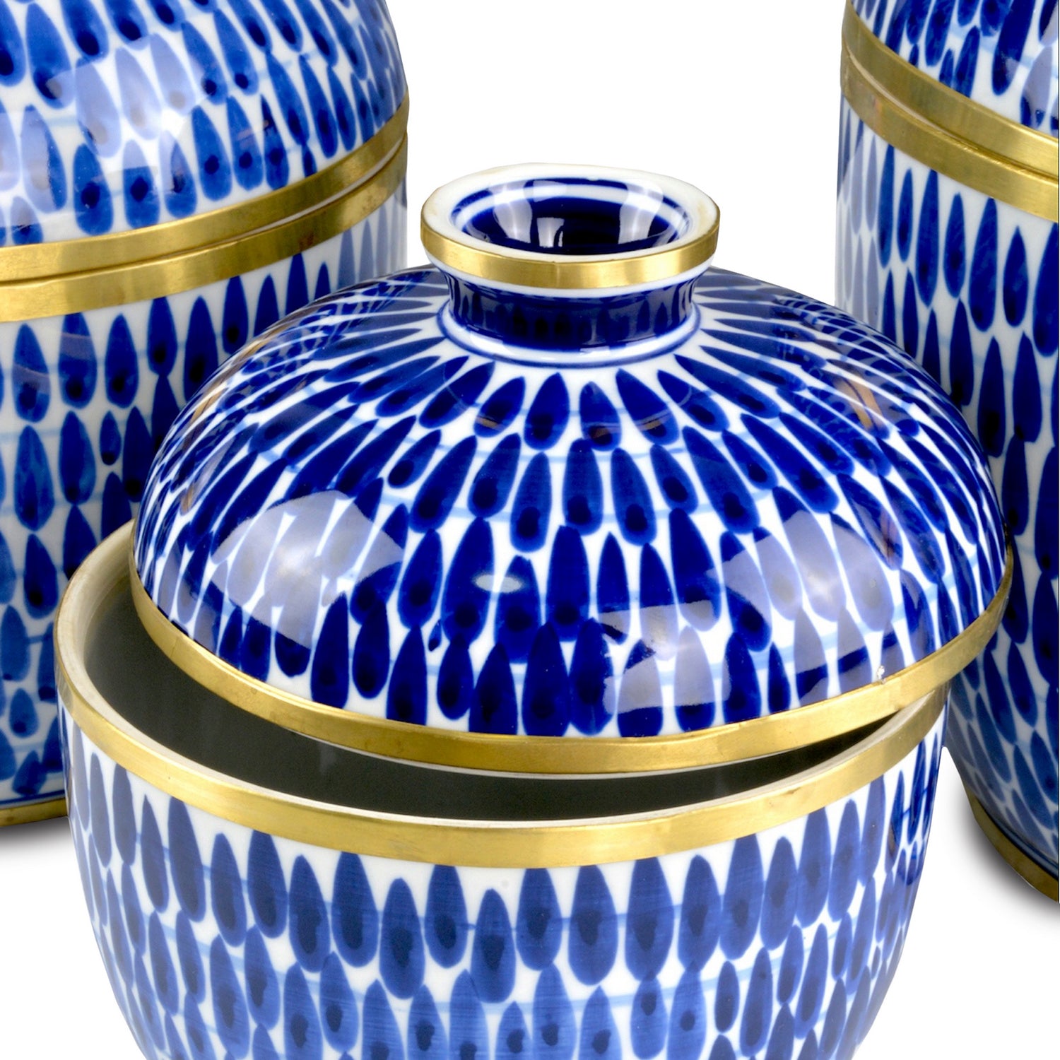 Currey and Company - 1200-0661 - Jar Set of 3 - Plavan Jar Set of 3 - Blue/White/Brass