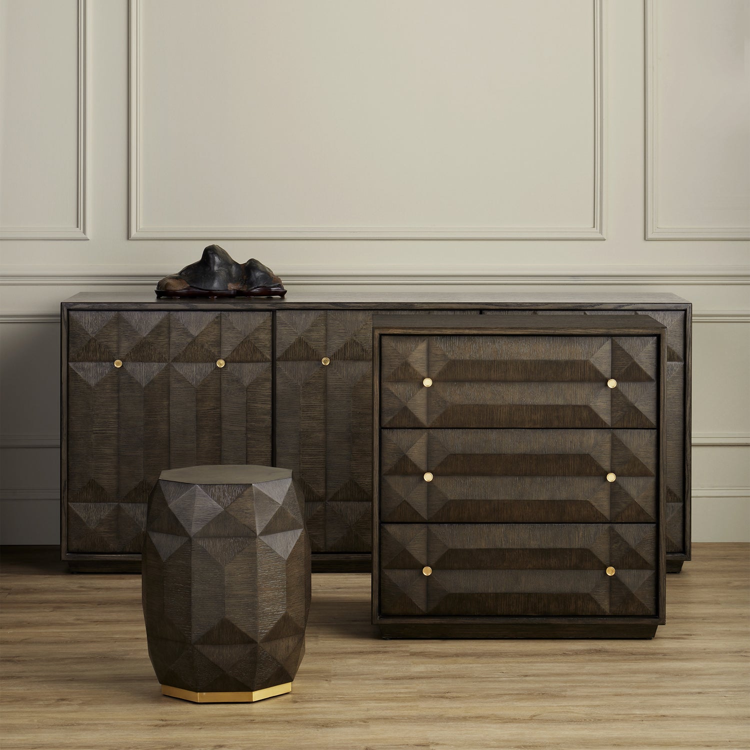 Currey and Company - 3000-0224 - Accent Table - Kendall Collection - Dove Gray/Polished Brass