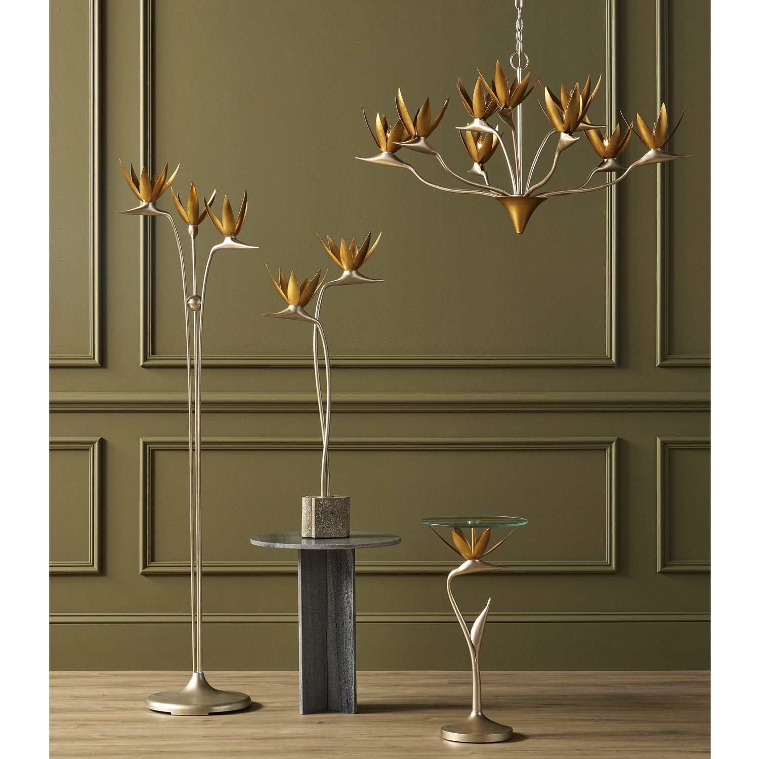 Currey and Company - 6000-0855 - Two Light Table Lamp - Paradiso Collection - Contemporary Silver Leaf/Contemporary Gold Leaf/Abalone Polished Concrete