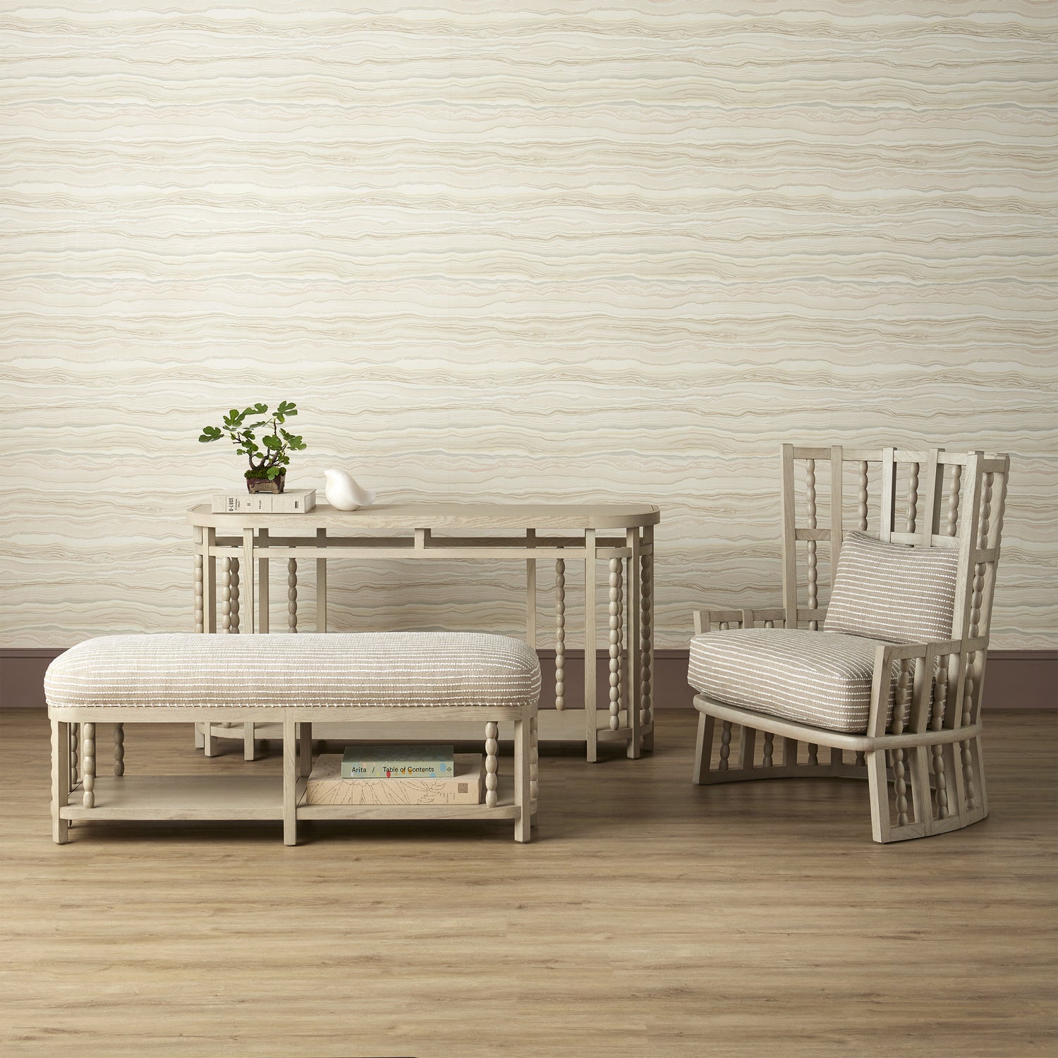 Currey and Company - 7000-0672 - Bench - Norene Collection - Fog Gray