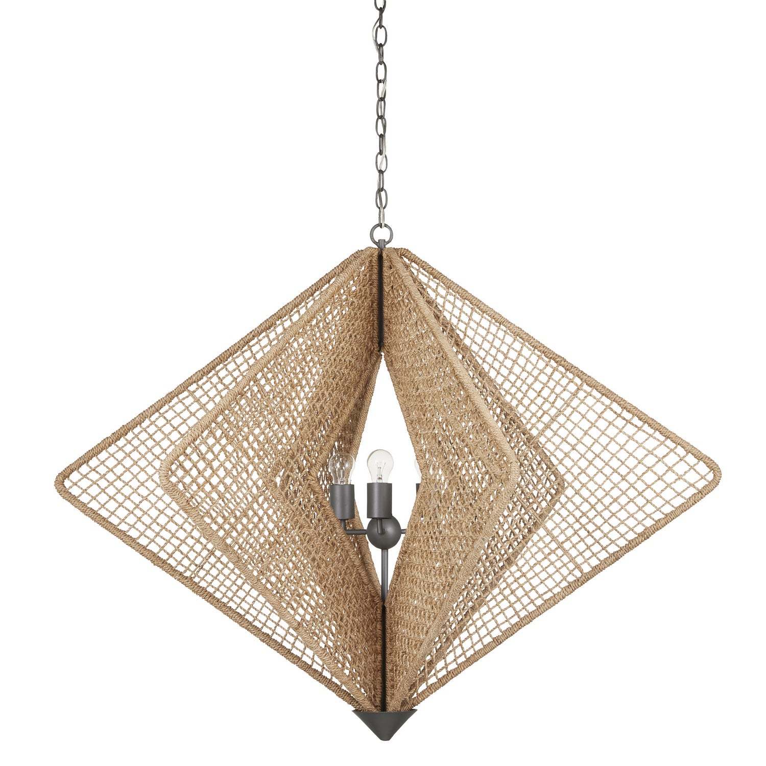 Currey and Company - 9000-0965 - Three Light Chandelier - Shizen Chandelier - Natural Rope/Hiroshi Gray