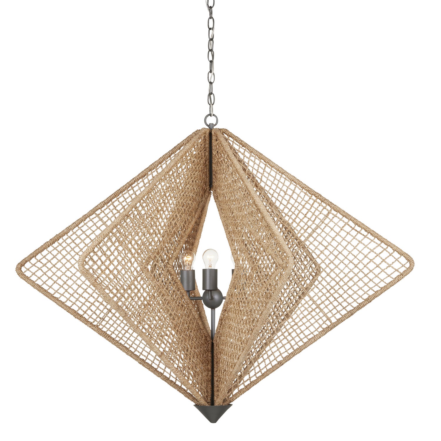 Currey and Company - 9000-0965 - Three Light Chandelier - Shizen Chandelier - Natural Rope/Hiroshi Gray