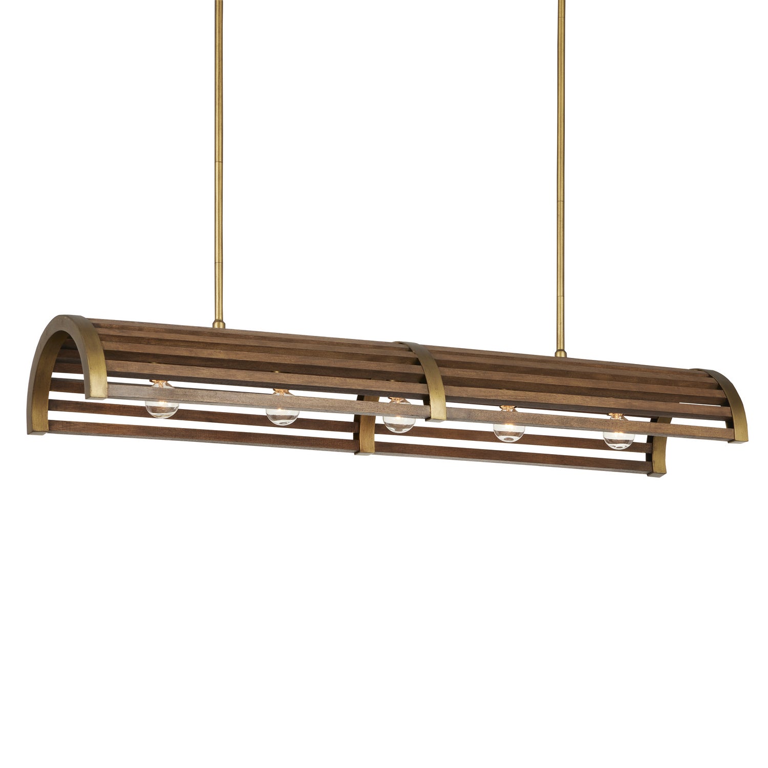 Currey and Company - 9000-0967 - Five Light Chandelier - Woodbine Chestnut Rectangular Chandelier - Chestnut/Brass