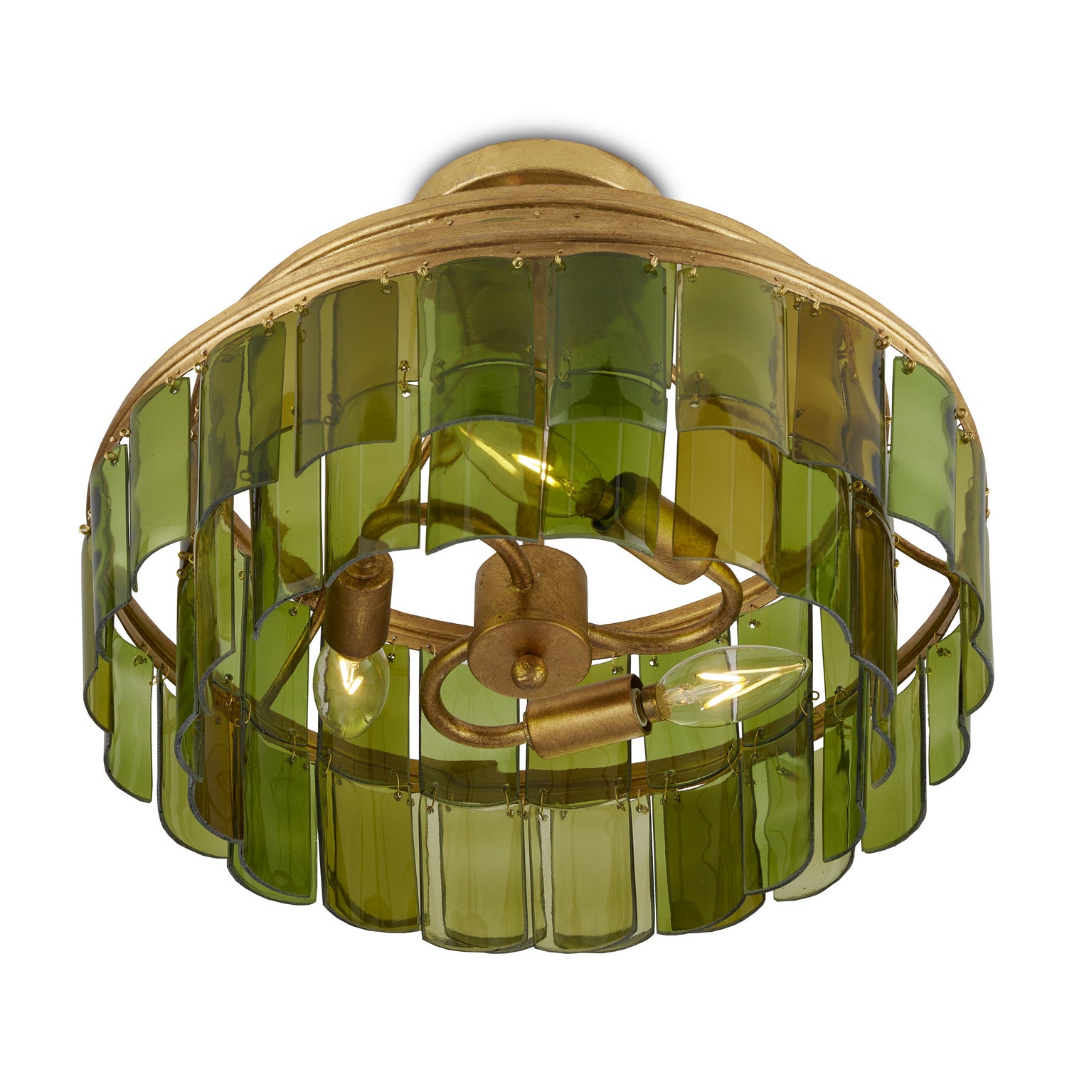 Currey and Company - 9000-0984 - Three Light Semi-Flush Mount - Vintner Collection - Contemporary Gold Leaf/Green